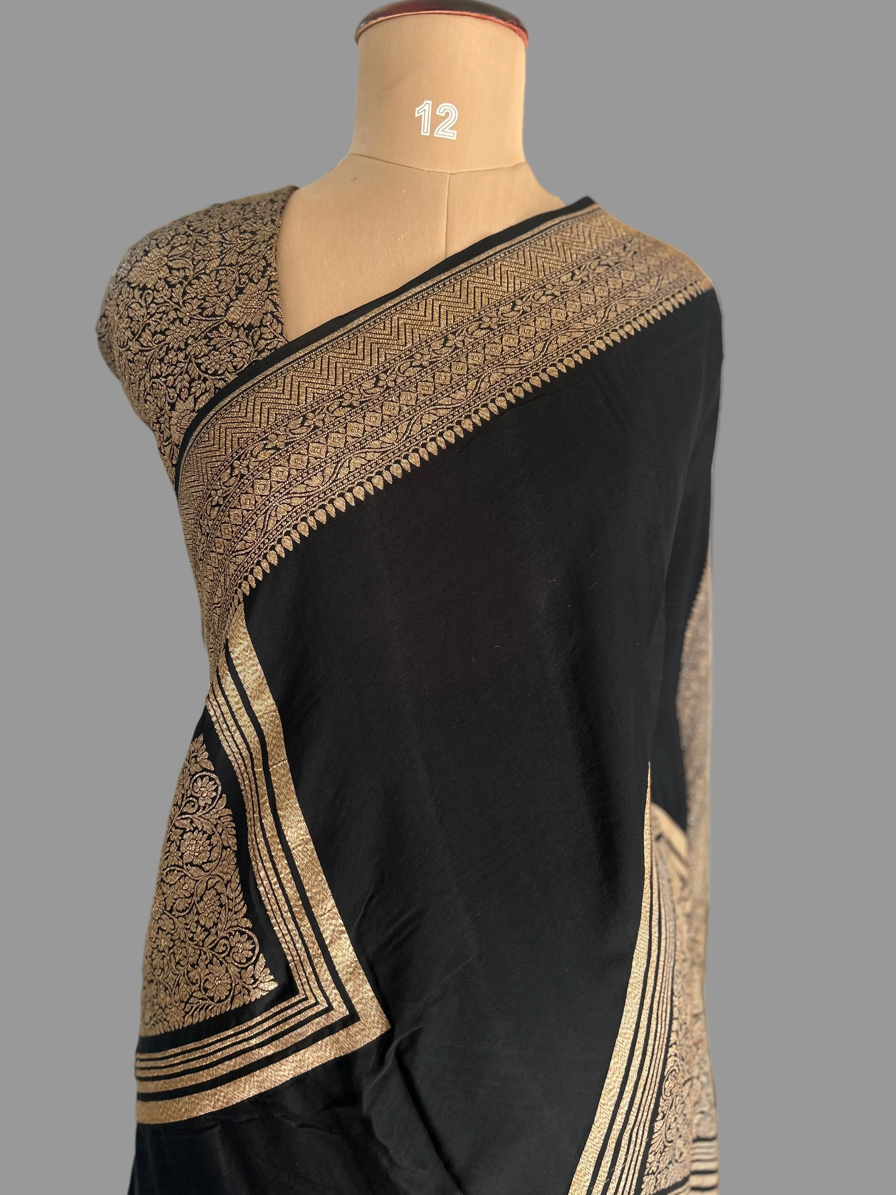 Black abstract butta pure benarasi crepe 103 saree - Image 2