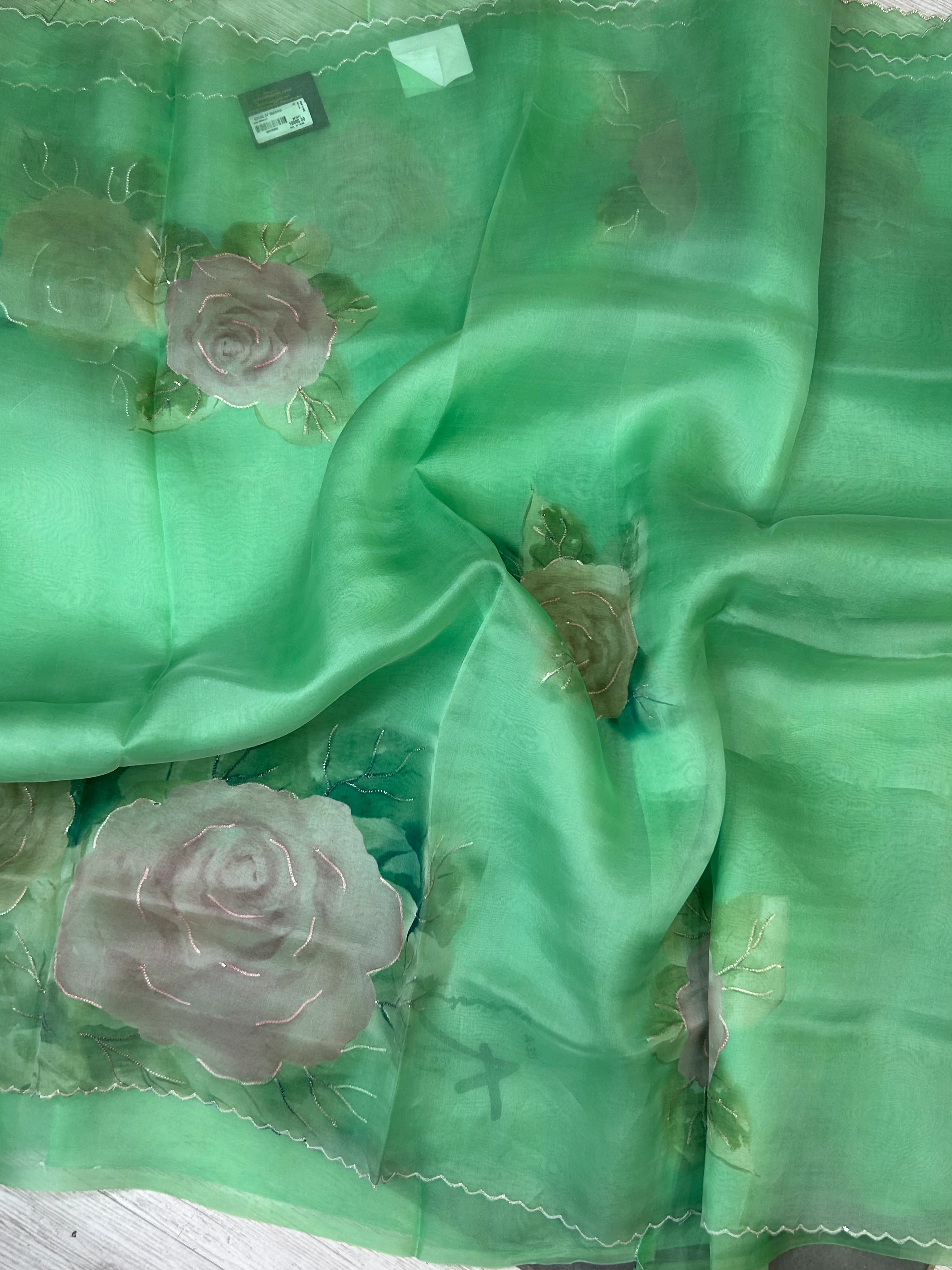 Aqua green pure 104 organza silk saree - Image 9