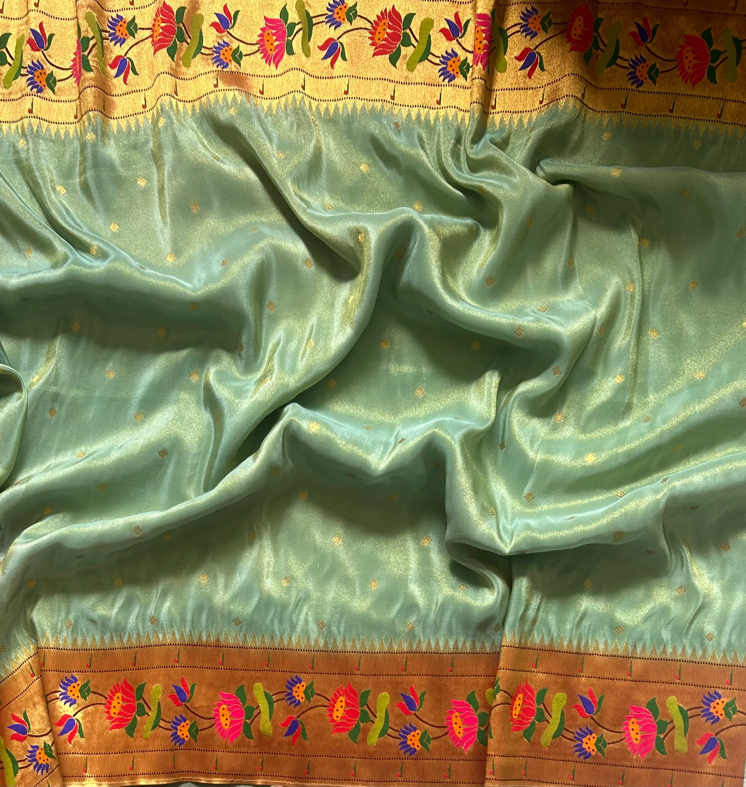 Aqua green small Butta tissue Paithani border 104 saree - Image 4