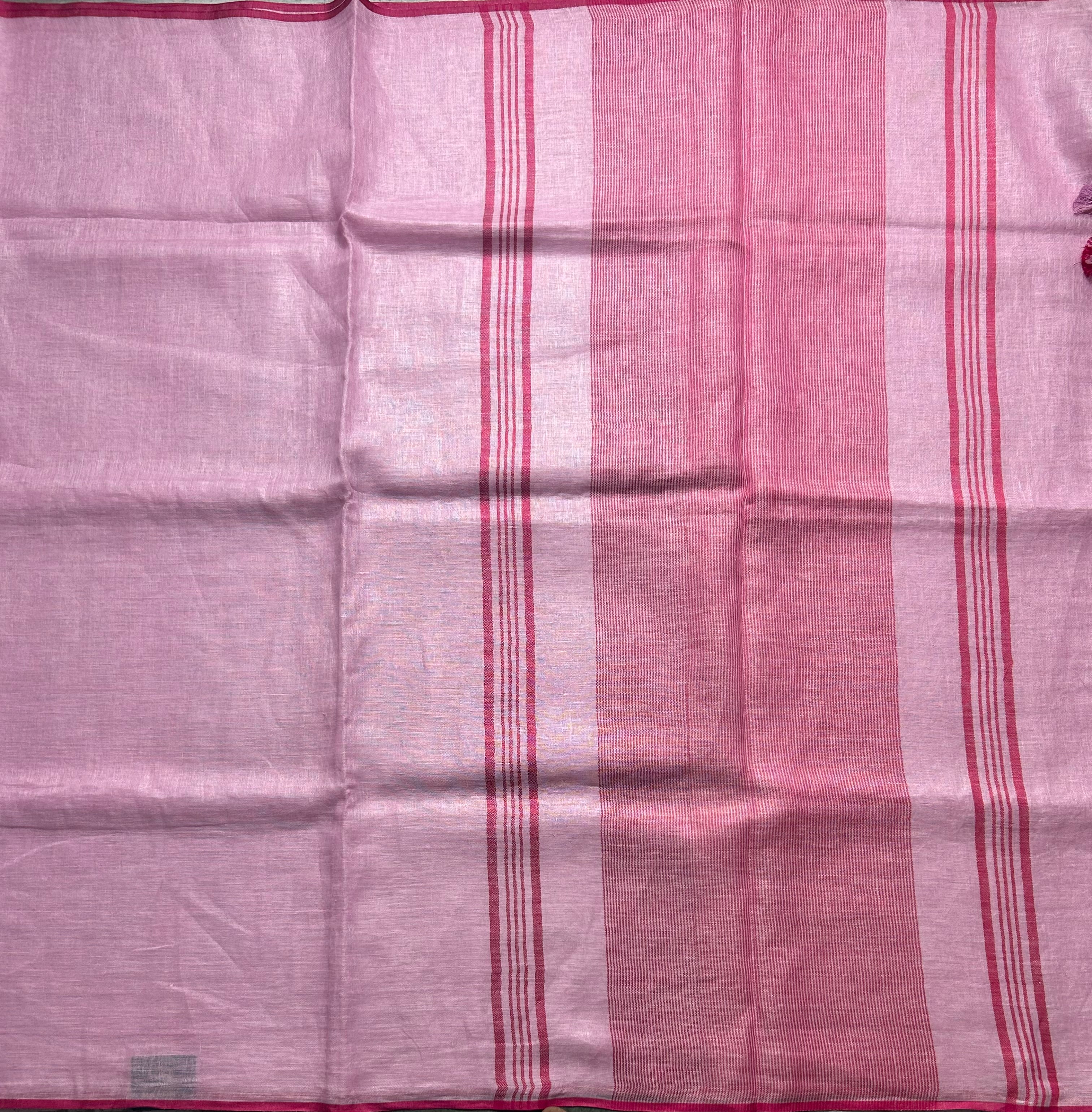 Baby pink pure linen cotton 103 saree - Image 2