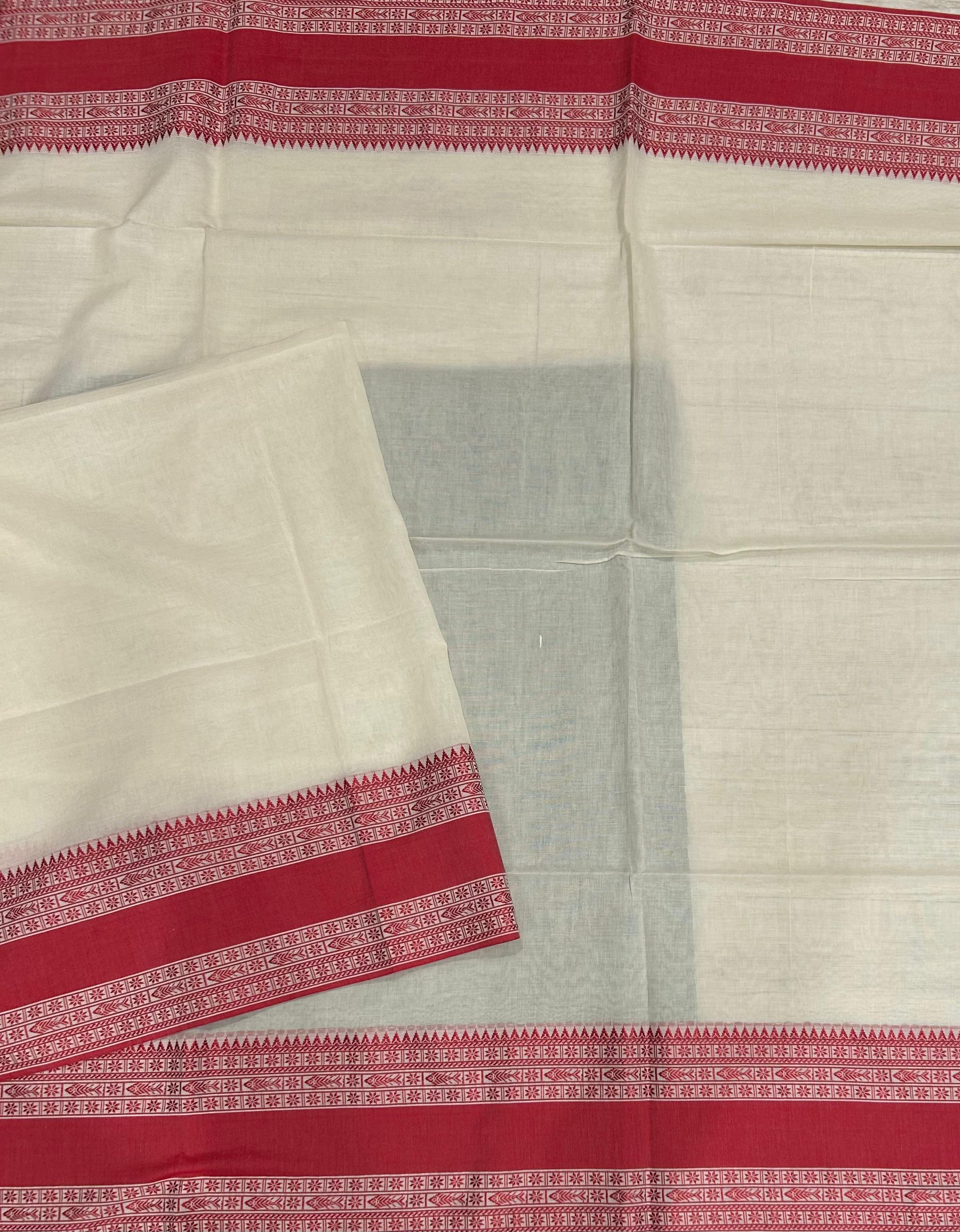 Cream n red pure cotton saree 102 - Image 3