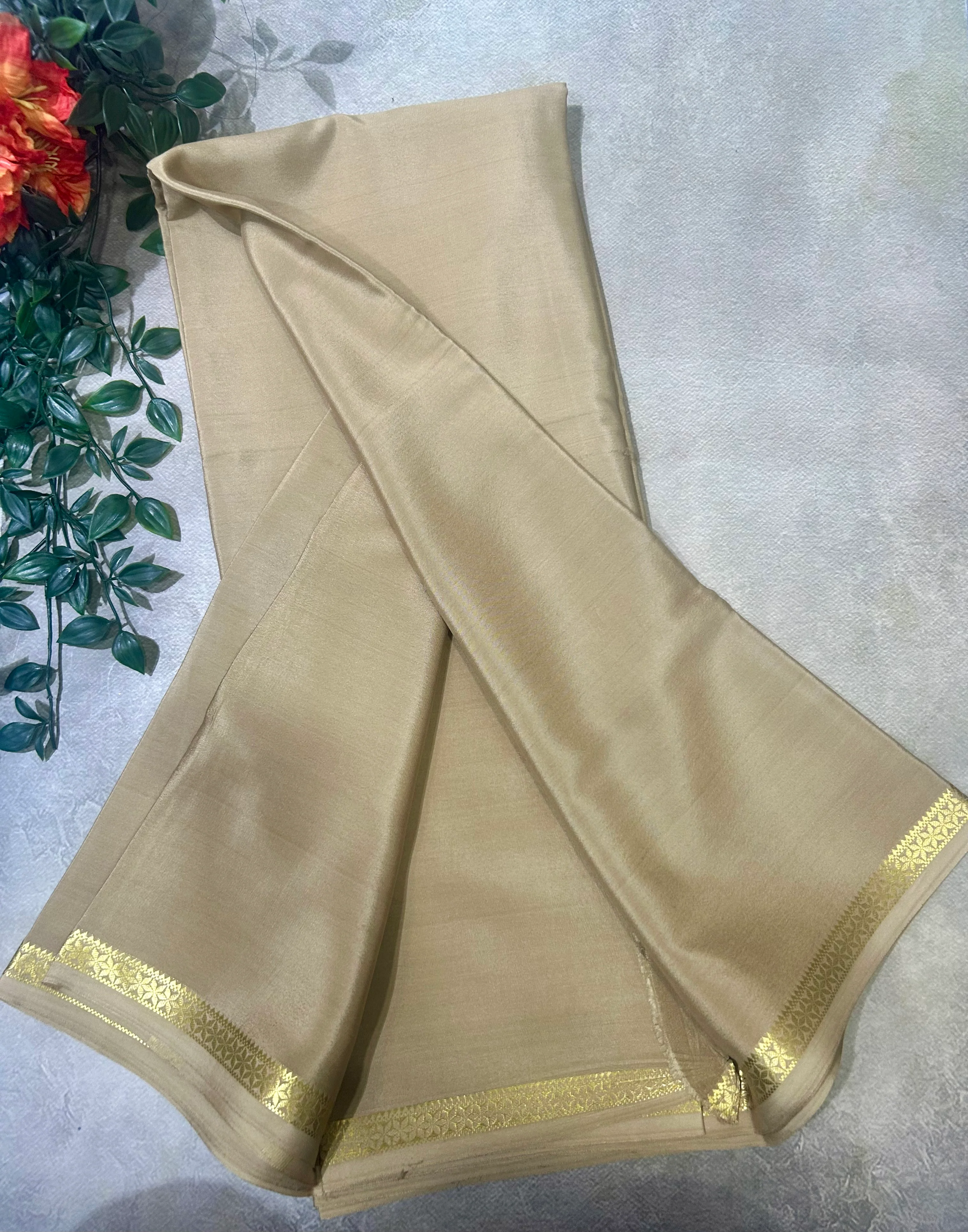 Beige small border pure Mysore silk 103 saree - Image 3