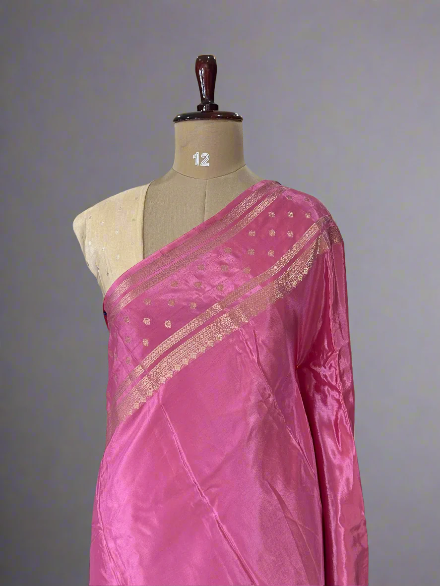 Pastel pink Bentex Semi Mysore Crepe Saree – Elegant Traditional Saree for Weddings & Festive Occasions,semi mysore-09 - Image 2