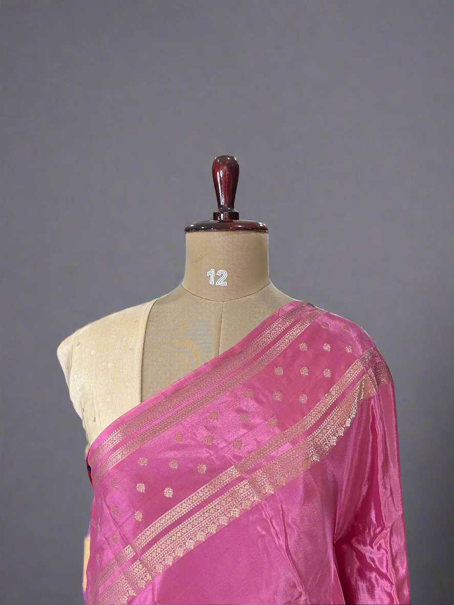 Pastel pink Bentex Semi Mysore Crepe Saree – Elegant Traditional Saree for Weddings & Festive Occasions,semi mysore-09 - Image 3