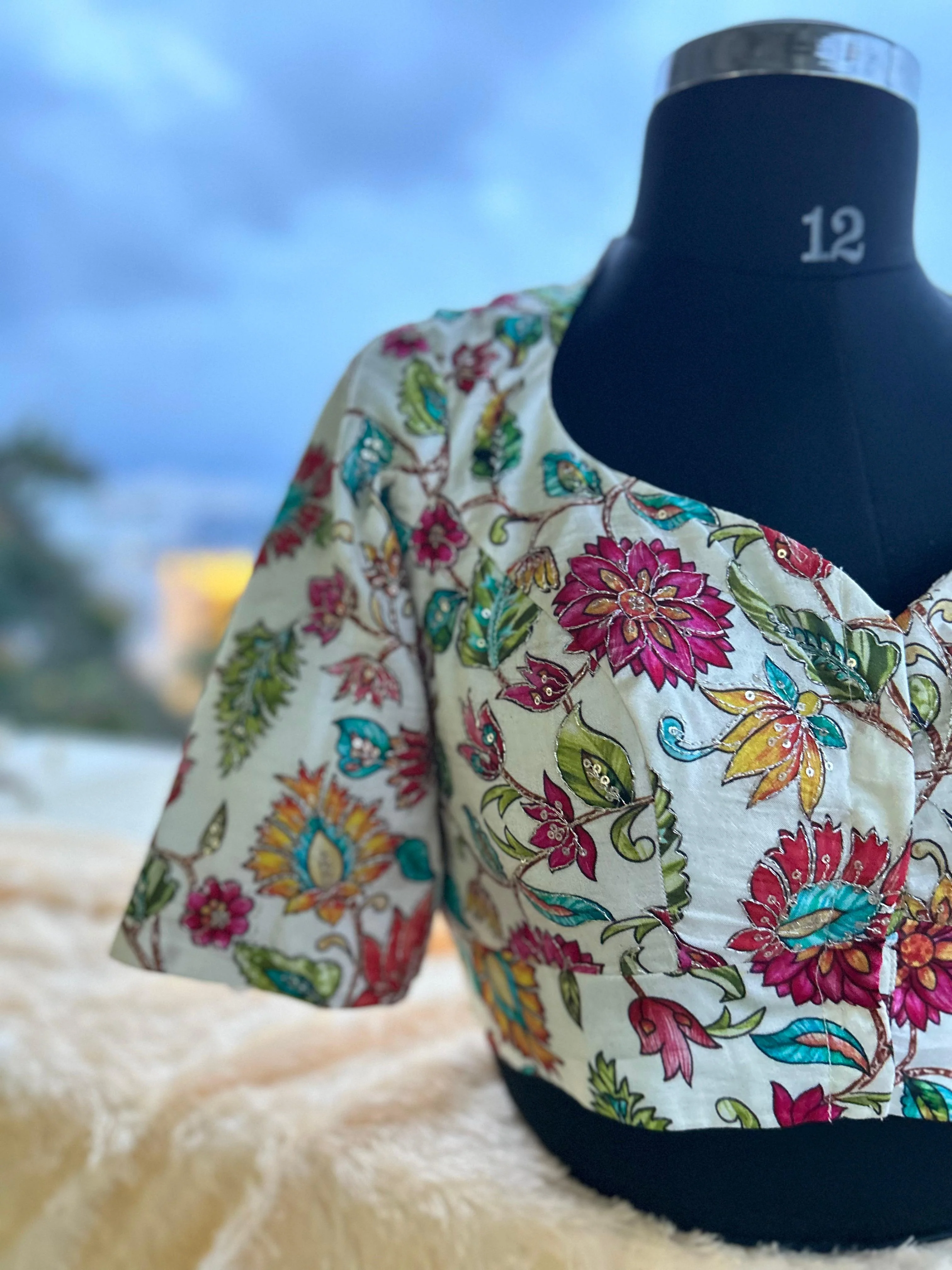 Cream -03 kalamkari blouse - Image 3