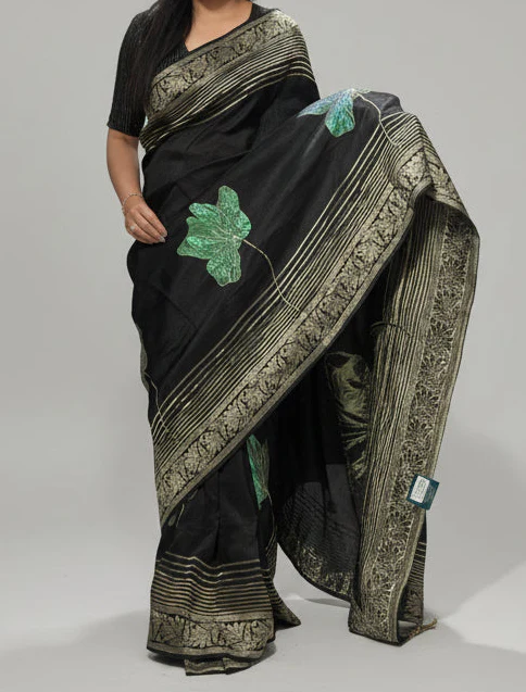 Black appliqué tissue 103 saree - Image 4