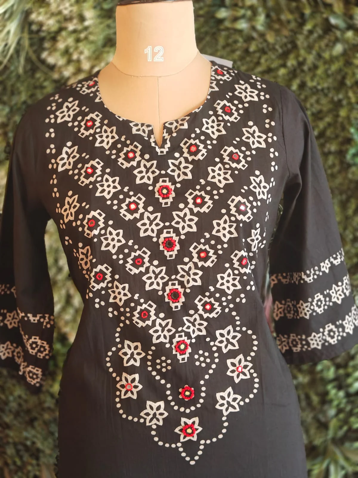 Black Cotton Straight Fit Block print Kurtha 252 - Image 3