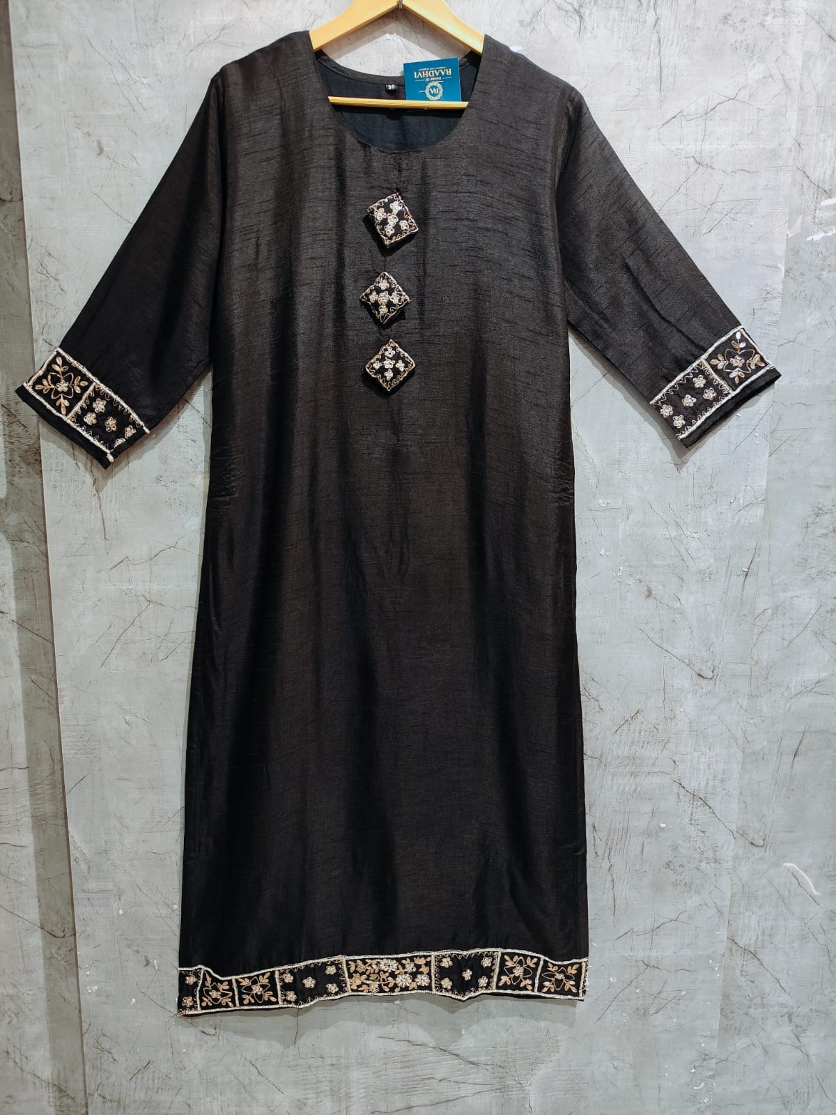 Black Dola Silk Kurtha 66 Hand Embroidery  with Banarasi Dupatta - Image 4