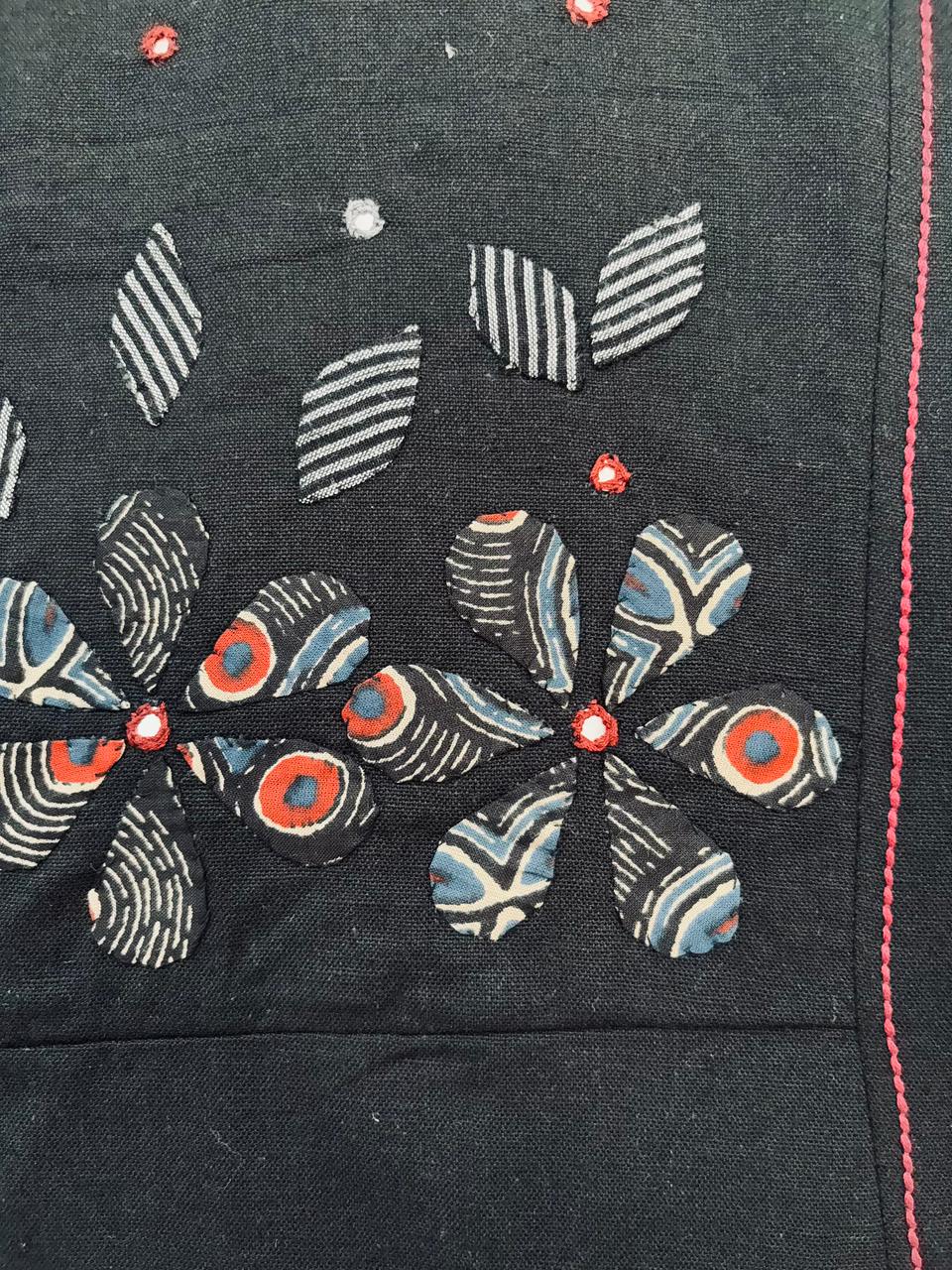 Black Linen Cotton Airline Cord Set kurtha 252 - Image 4