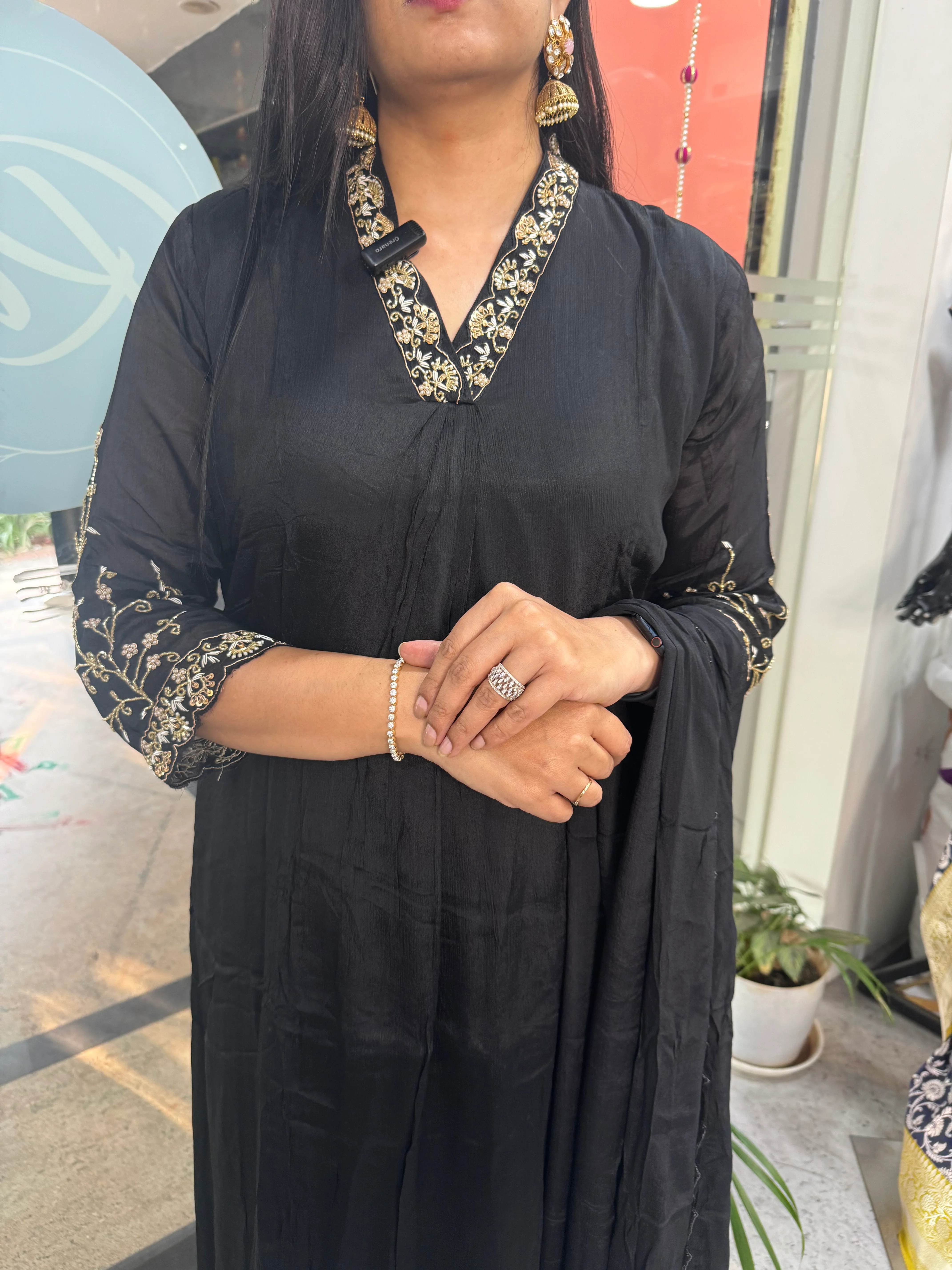 Black chinnon 11 Airline  handwork Kurtha - Image 4