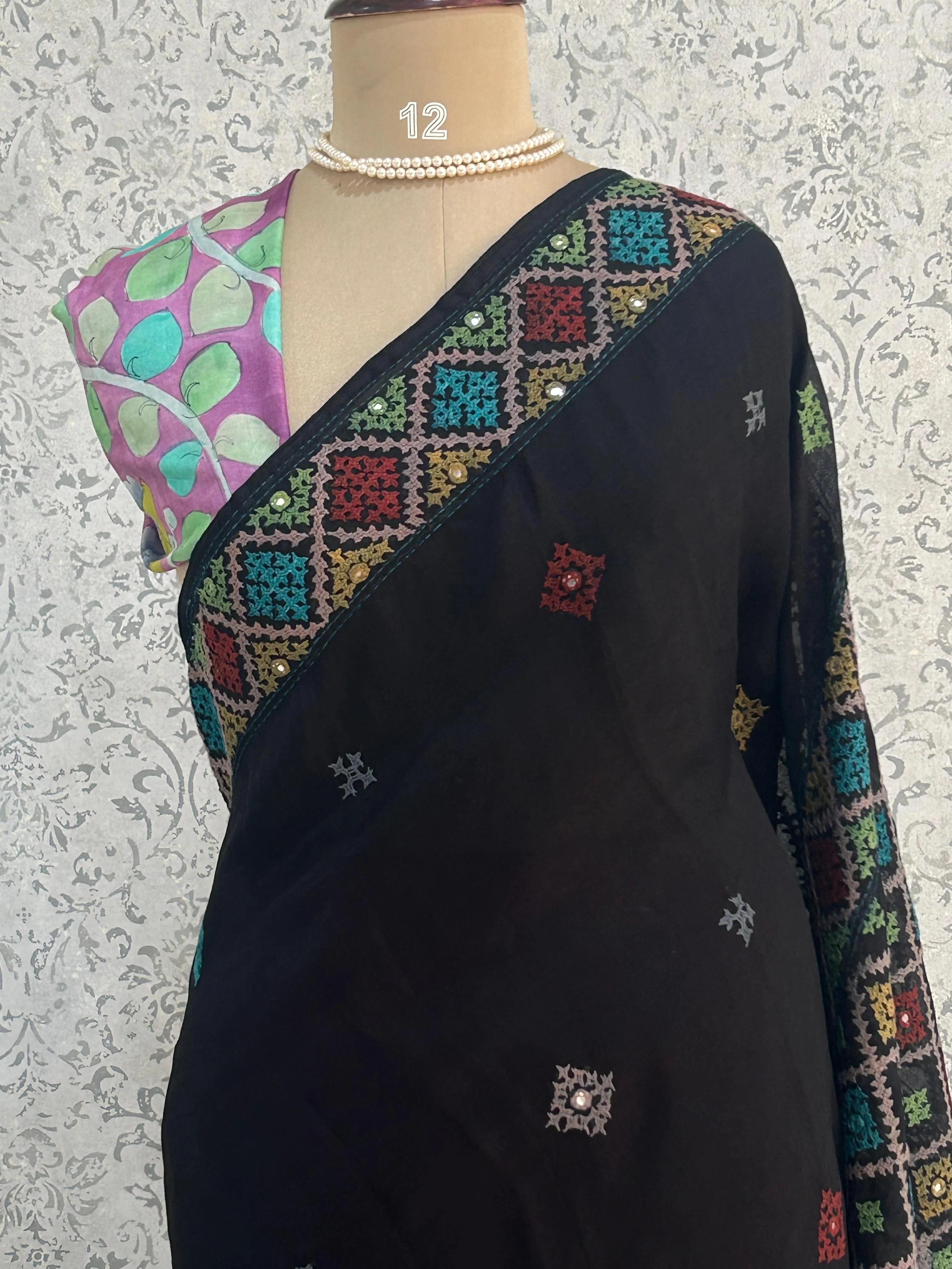 Black small border pure organza saree (black 102) - Image 2