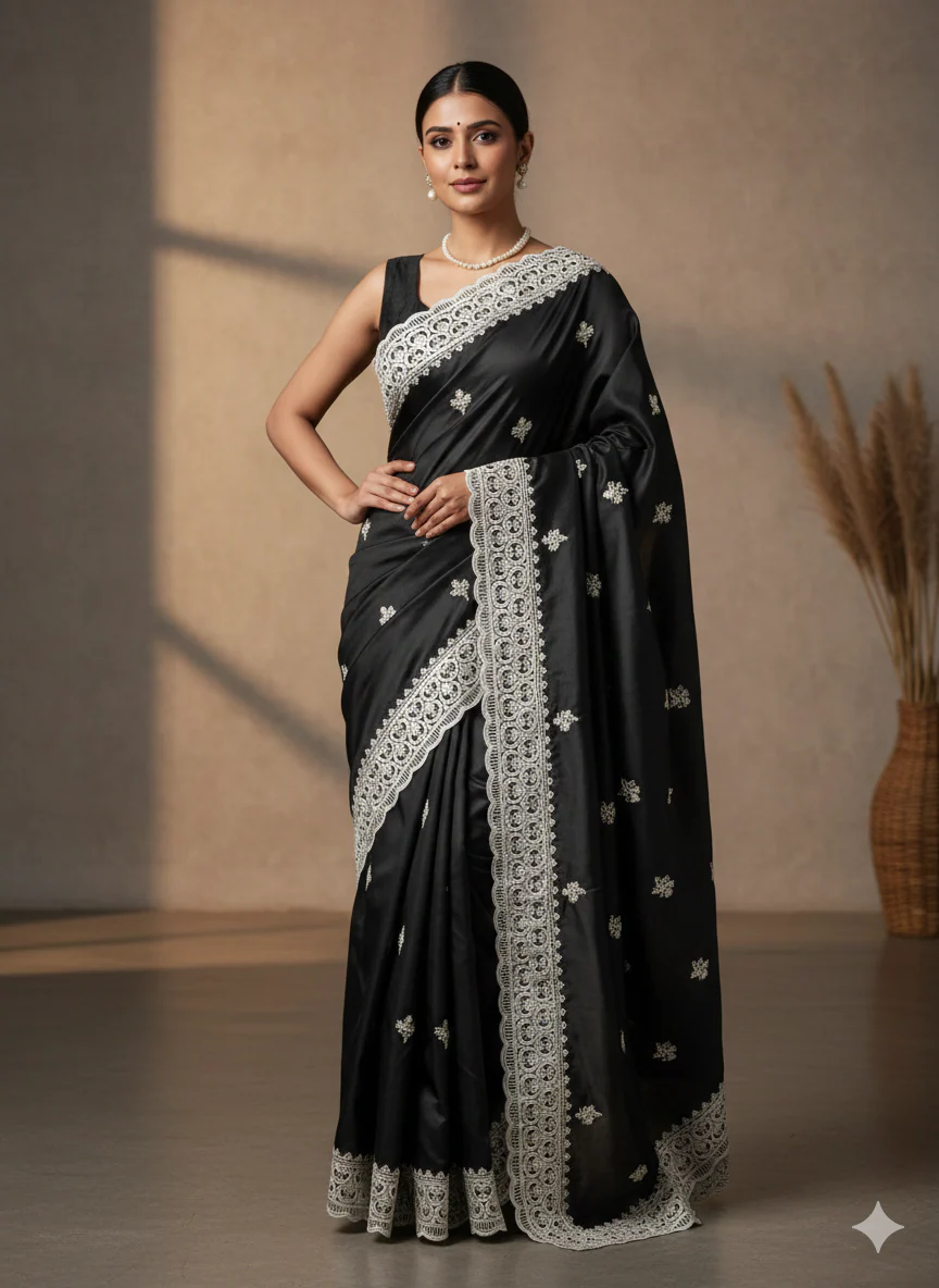Black small butta semi tussar saree (Black 102)