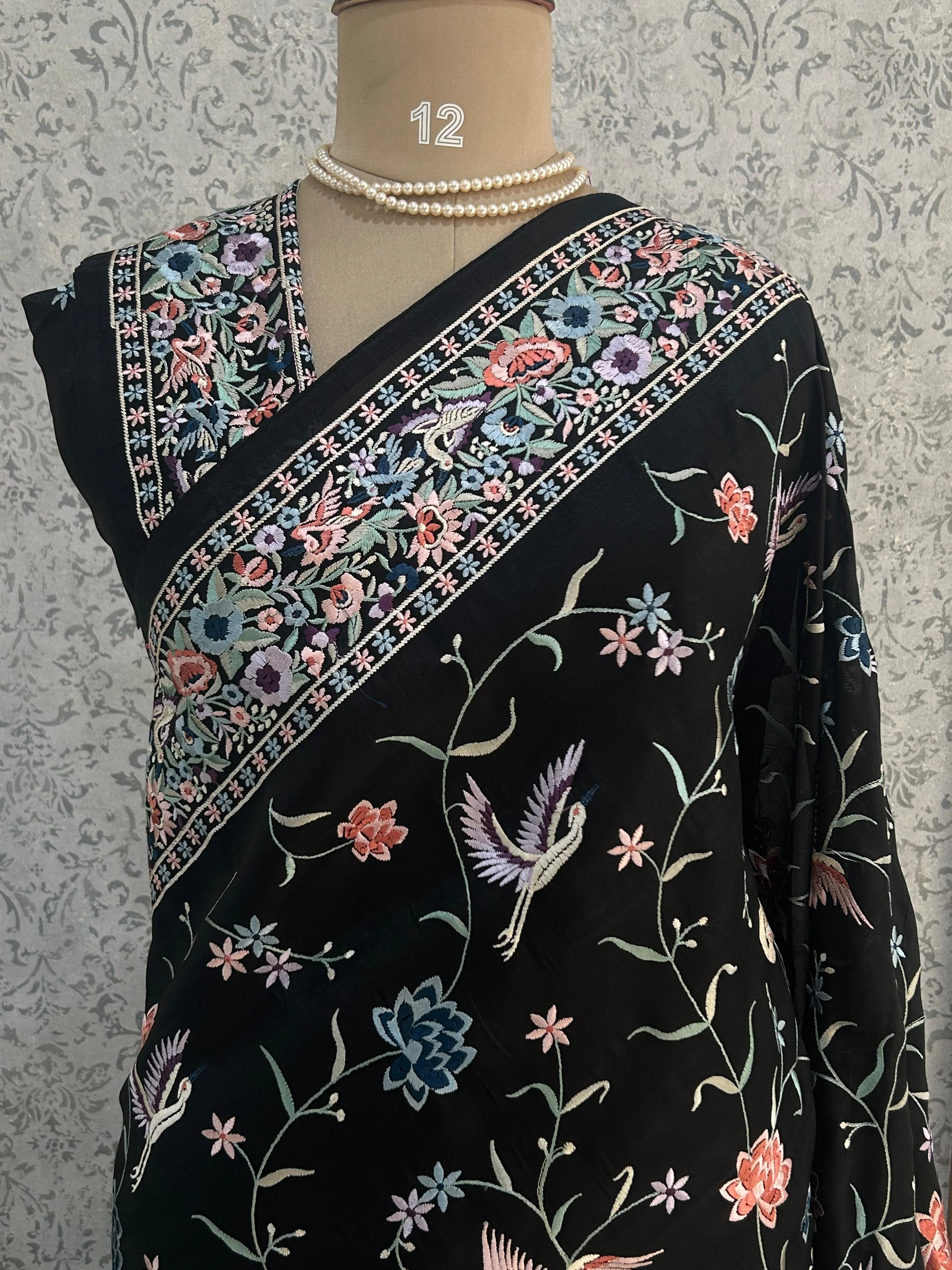 Black small butta semi tussar saree (Black 102) - Image 2