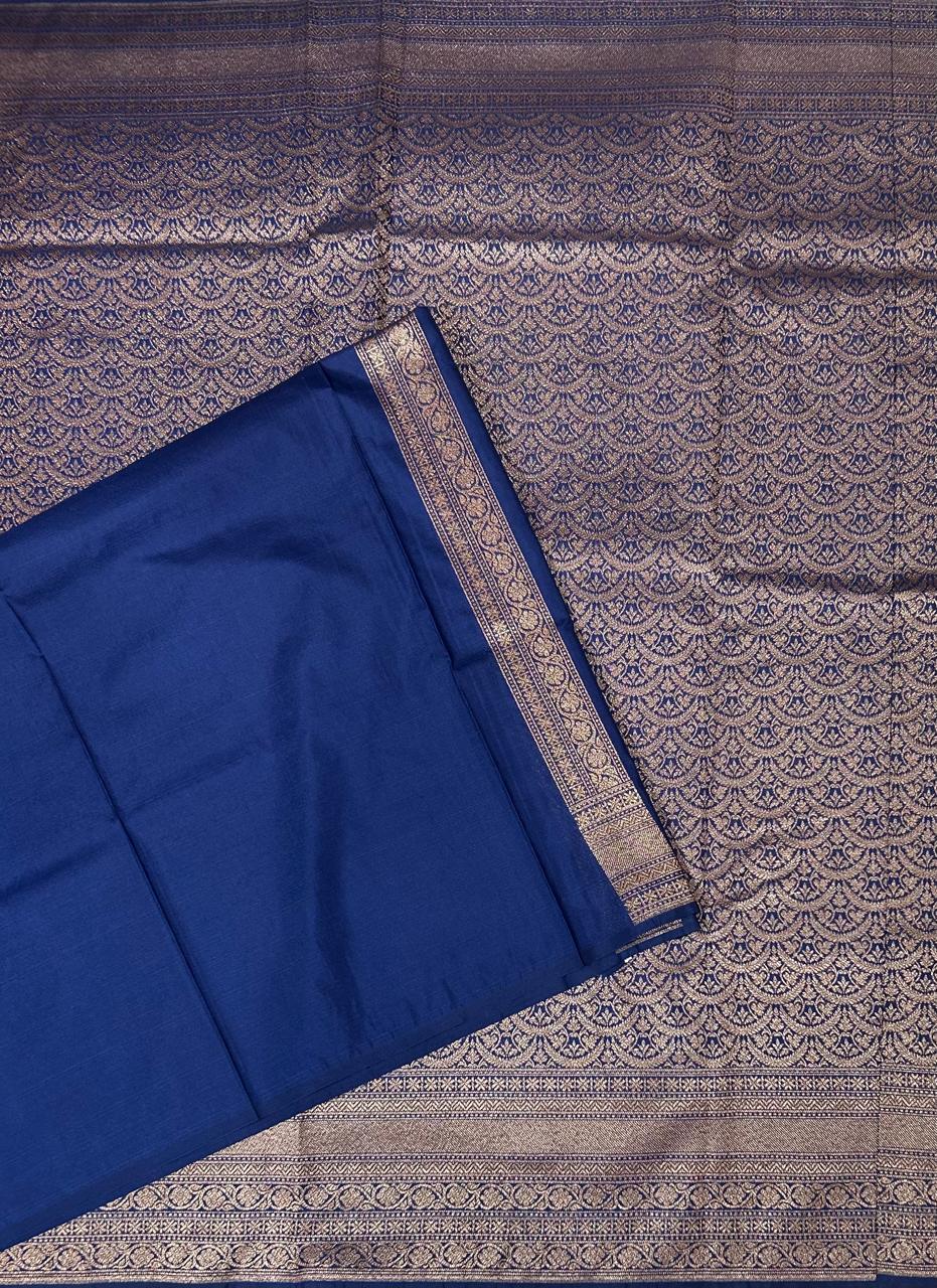 Blue brocade dupion semi banarasi-12 saree - Image 3