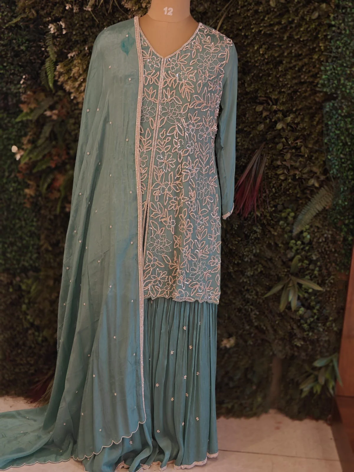 Blue Chinnon Hand Embroidery Sharara Kurtha 301 - Image 2