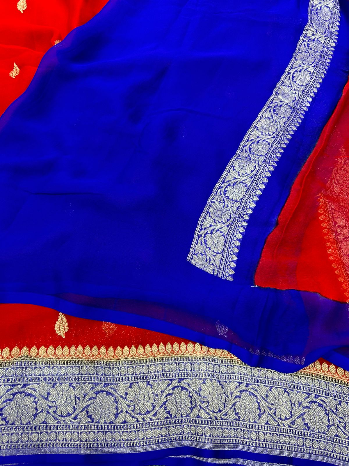 Red purple benaras pure khadi chiffon saree - Image 4