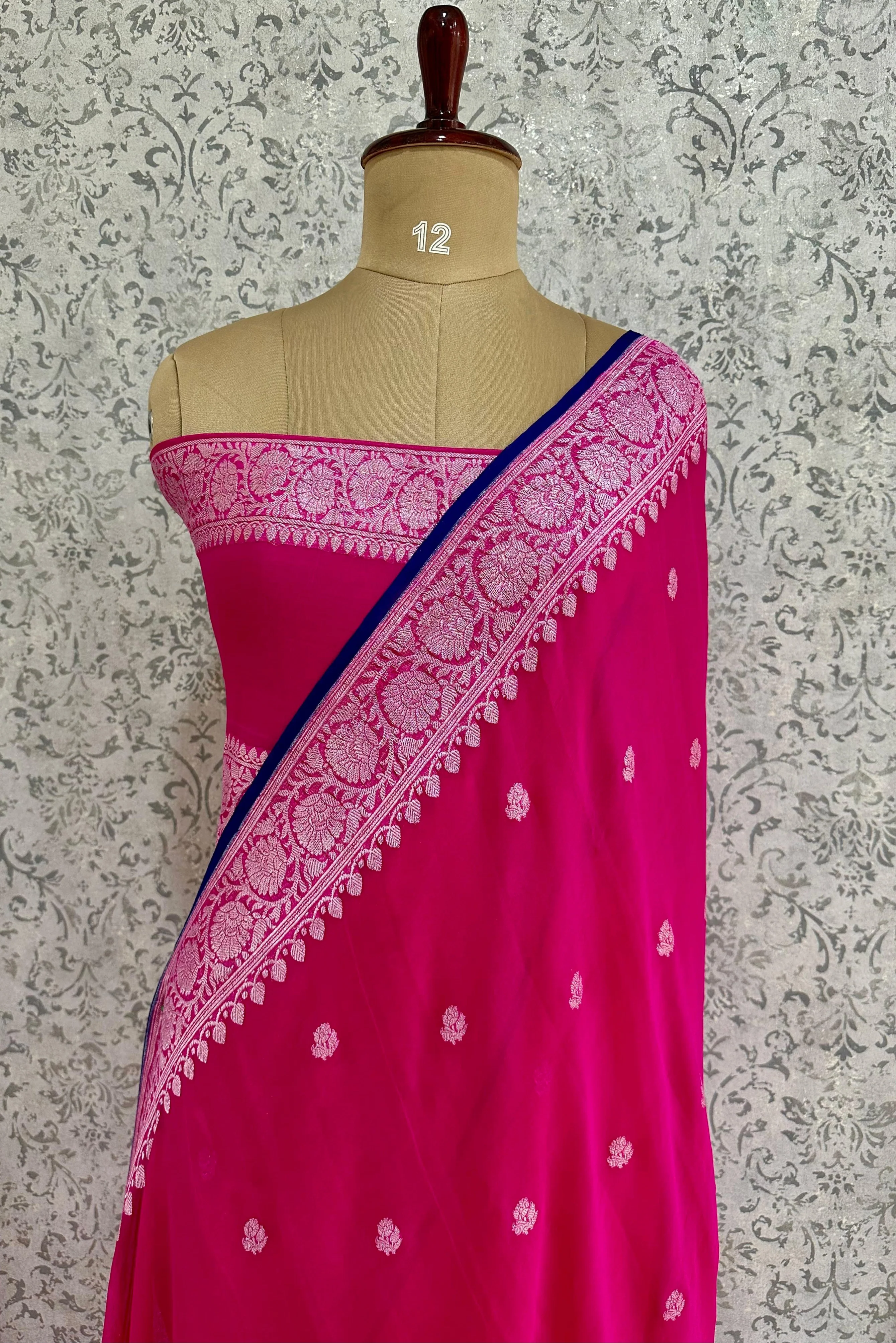 Pink benarasi pure chiffon saree - Image 5