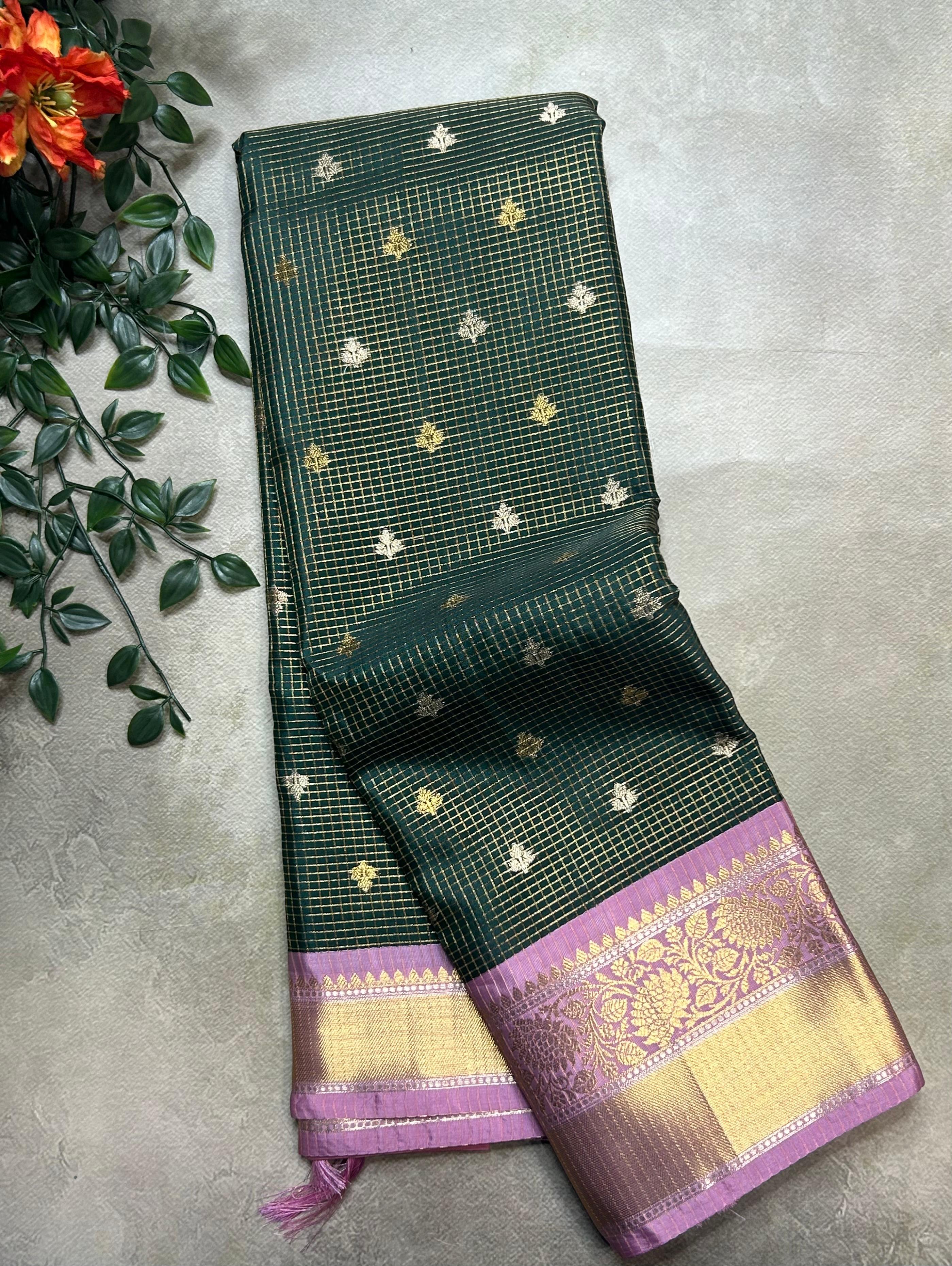 Bottle green small semi Kanchi-105 saree - Image 2