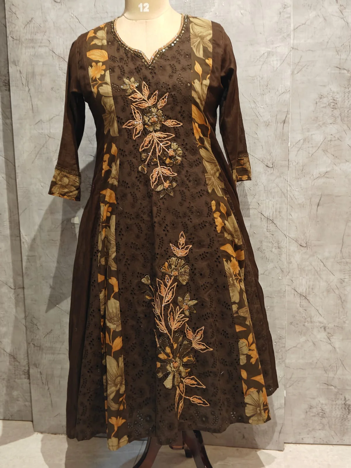 Brown Cotton Hakkoba Work Airline Kurtha 459 - Image 3