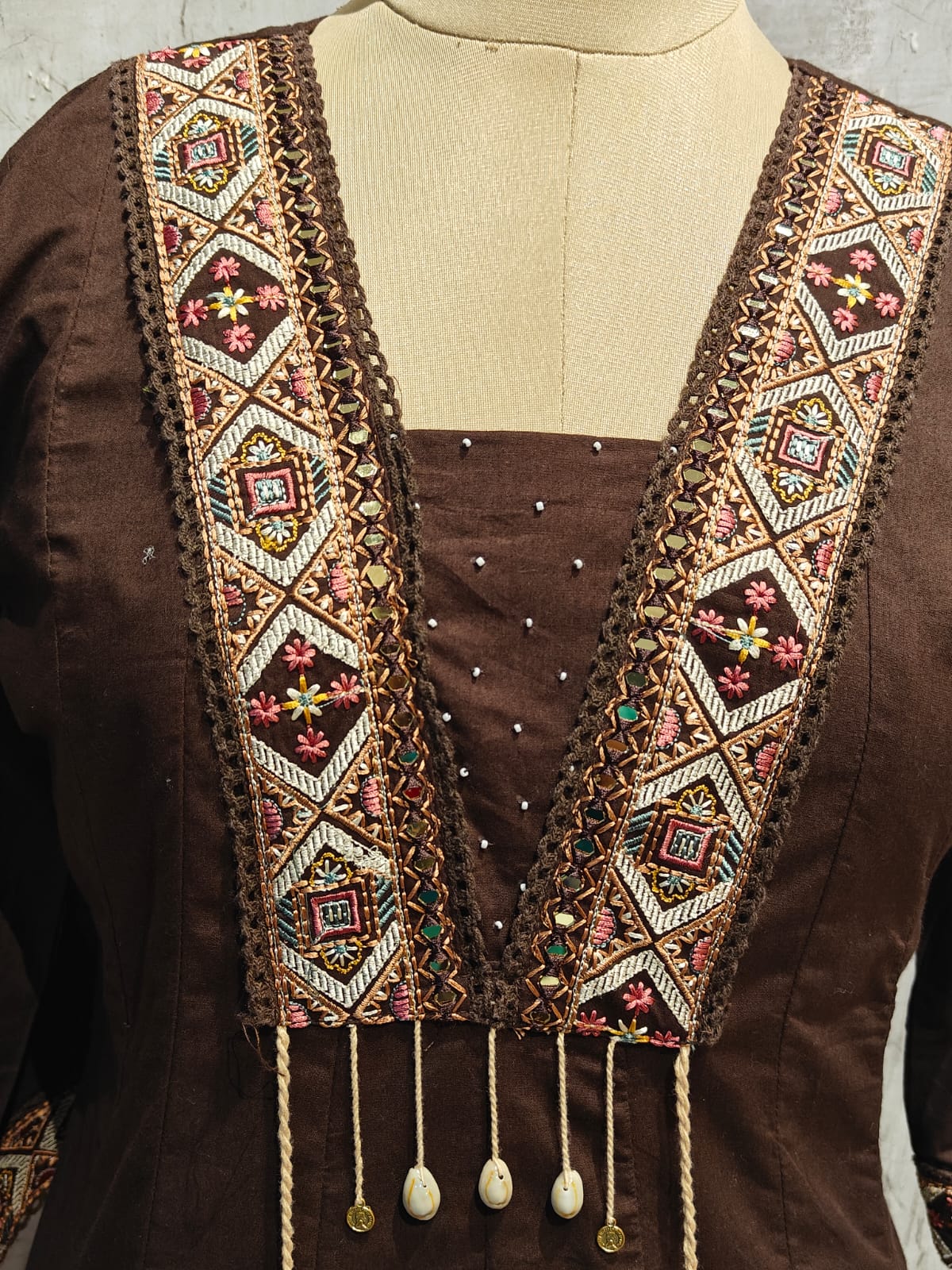 Brown Mul Chanderi  Embroidery Straight Fit Kurtha 557 - Image 4