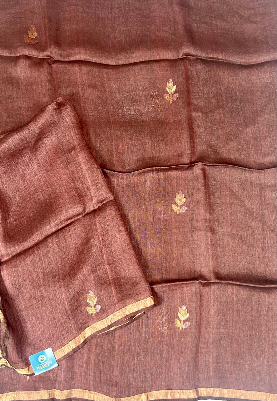 Brown pure jamdani tussar saree - Image 3