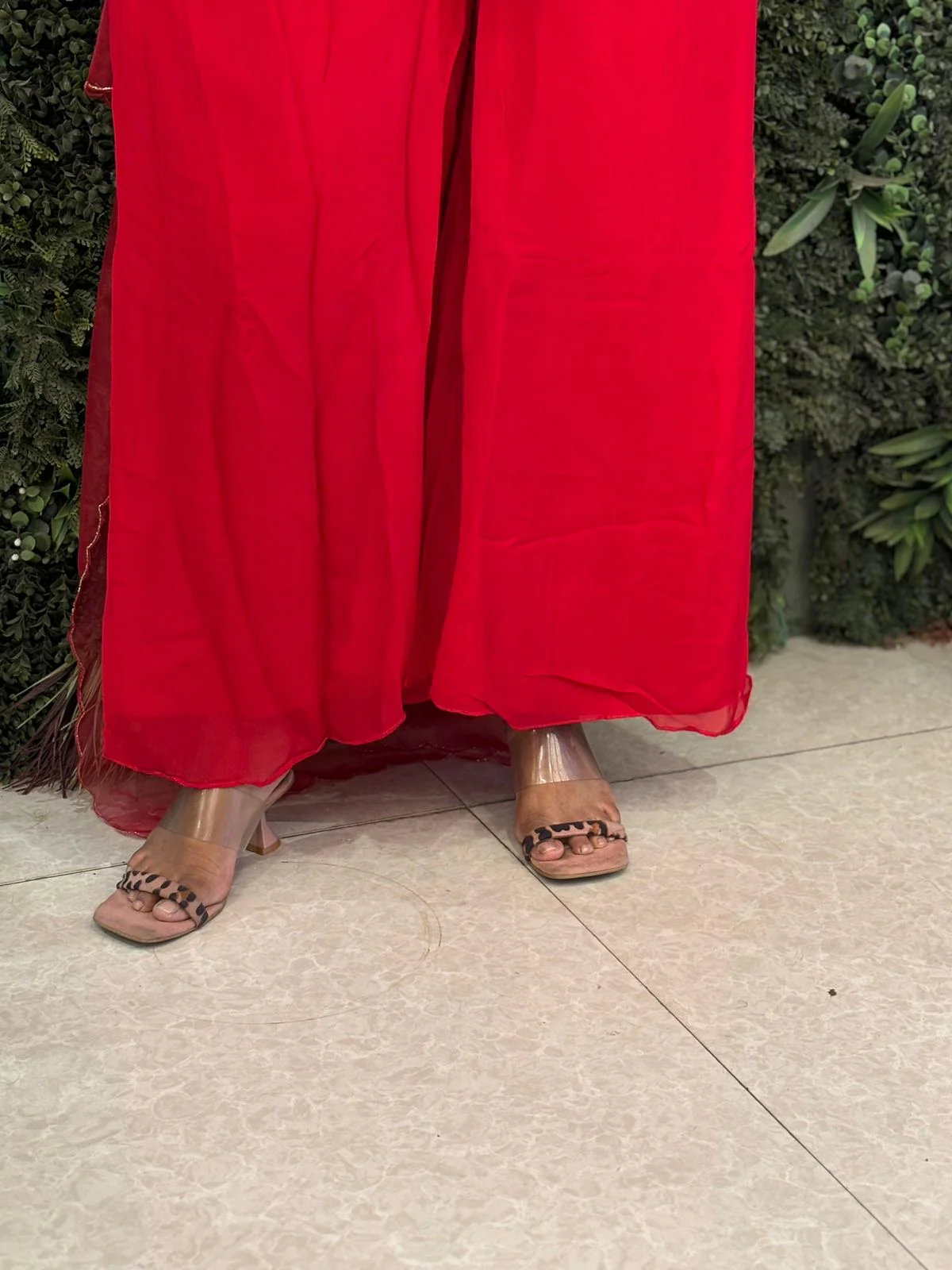 Cerey  Red pure organza palazzo kurtha suit with embriodery - Image 4