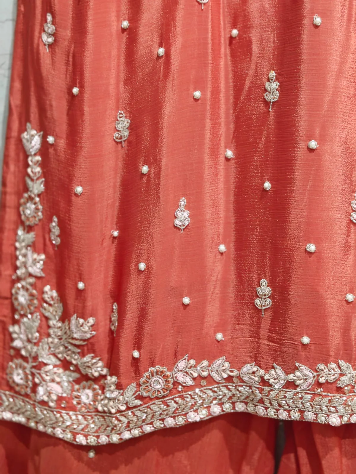 Rustic Orange Chinnon Hand Embroidery Sharara Kurtha 301 - Image 7