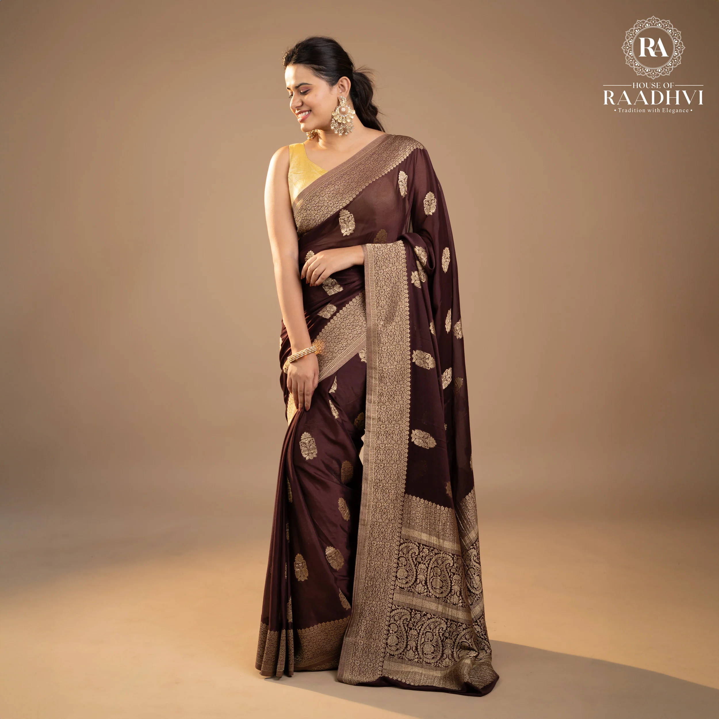 Brown big butta designer soft crepe silk - Image 3