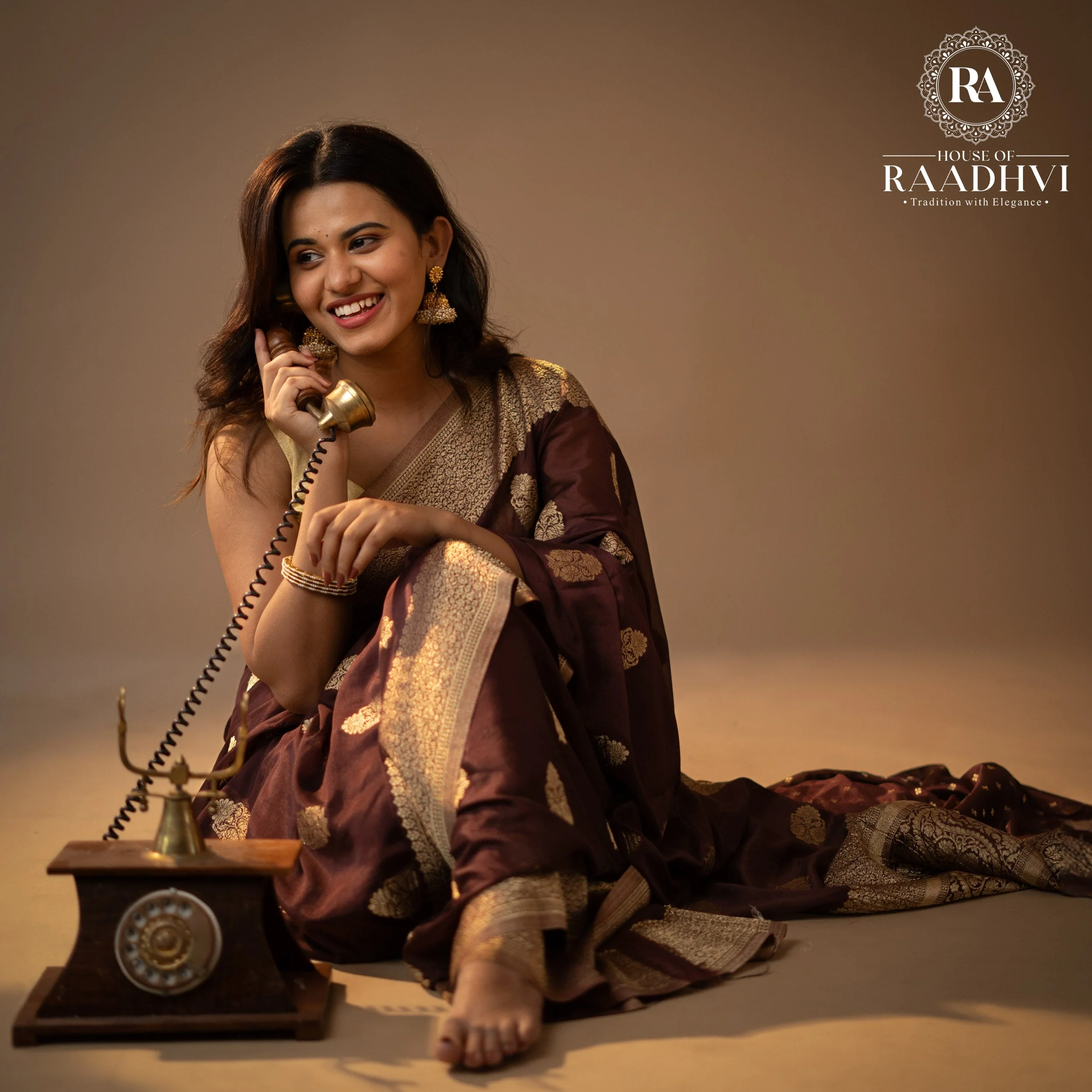 Brown big butta-07 soft crepe silk saree - Image 8