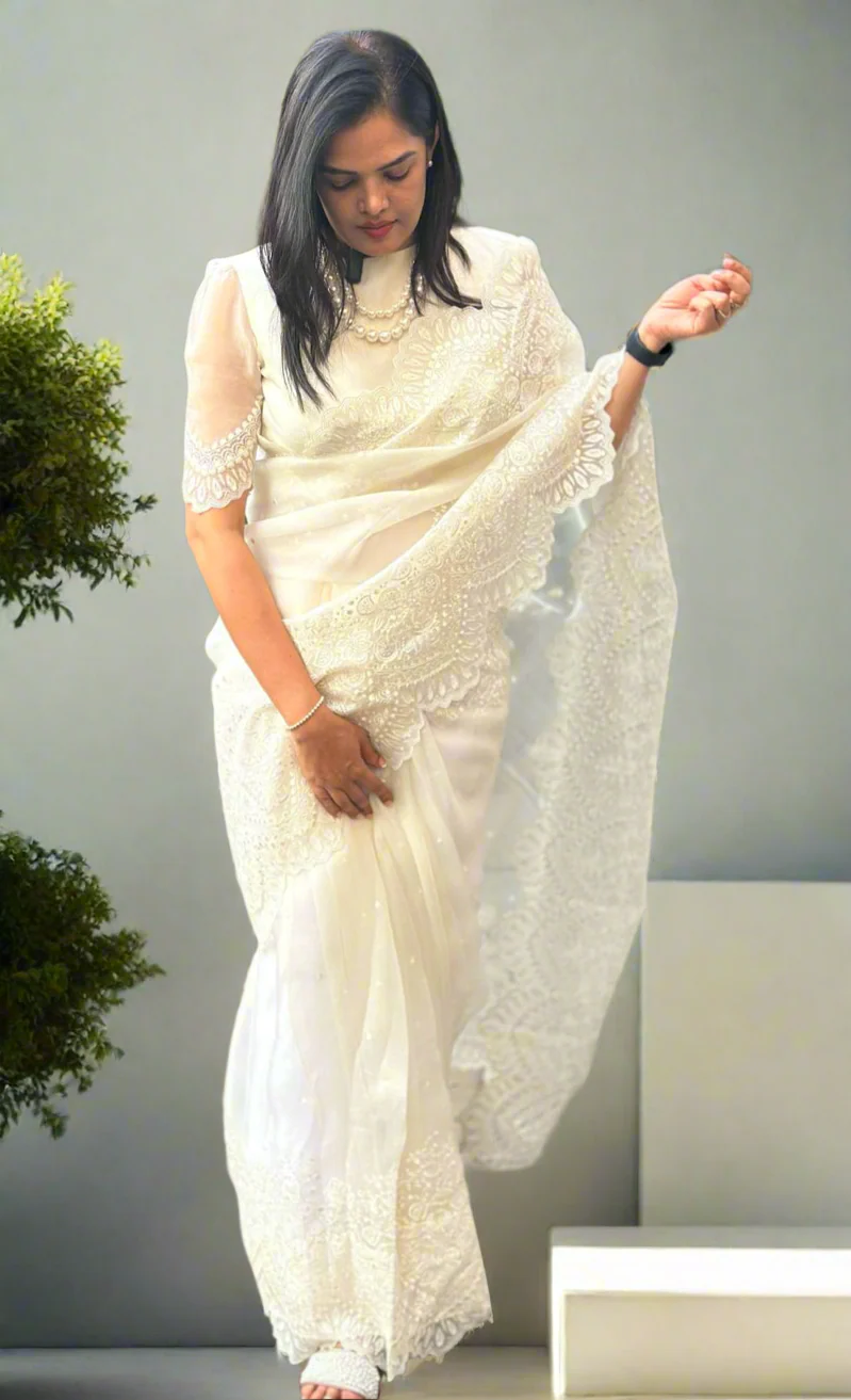 Pure Organza Saree – Elegant Lightweight Designer Saree for Weddings & Parties Deepika Padukone organza - Image 11