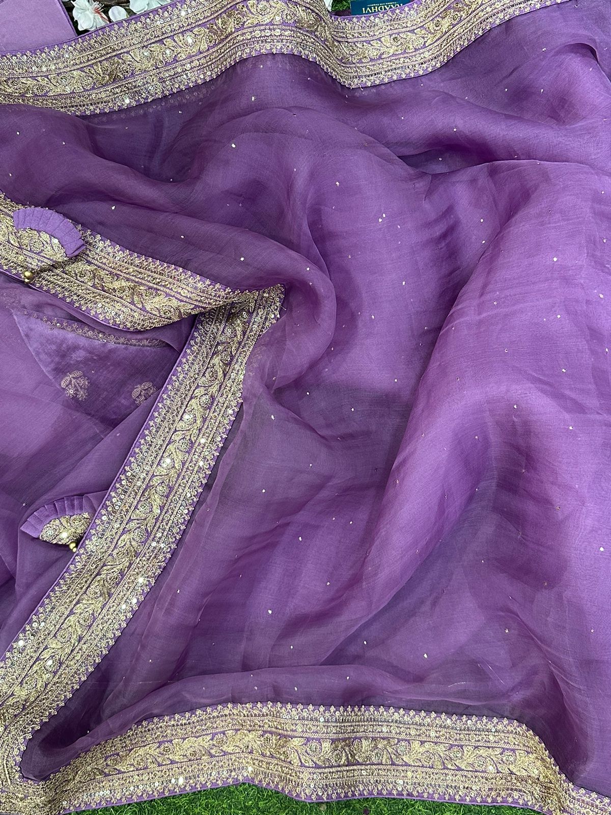Lilac sabyasachi inspired pure organza saree - Image 2