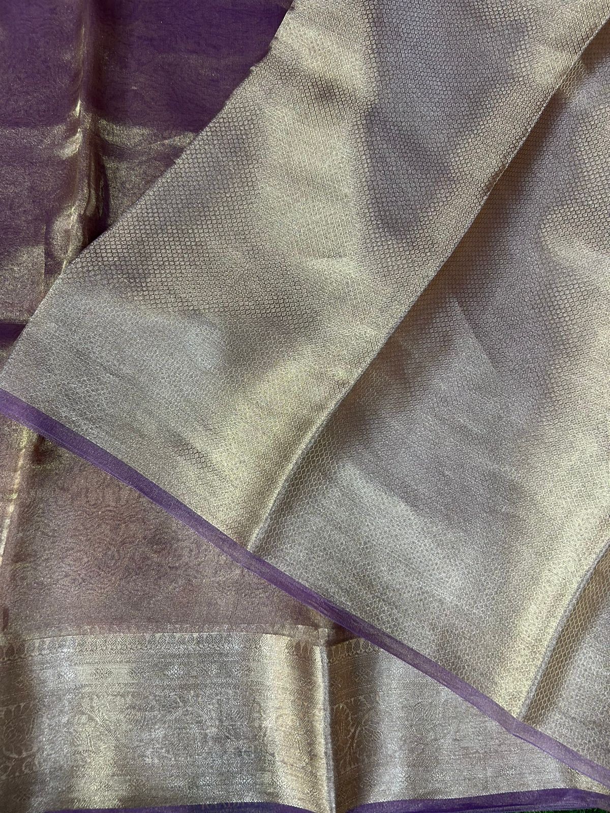Purple 01 golden plain pure tissue saree - Image 4