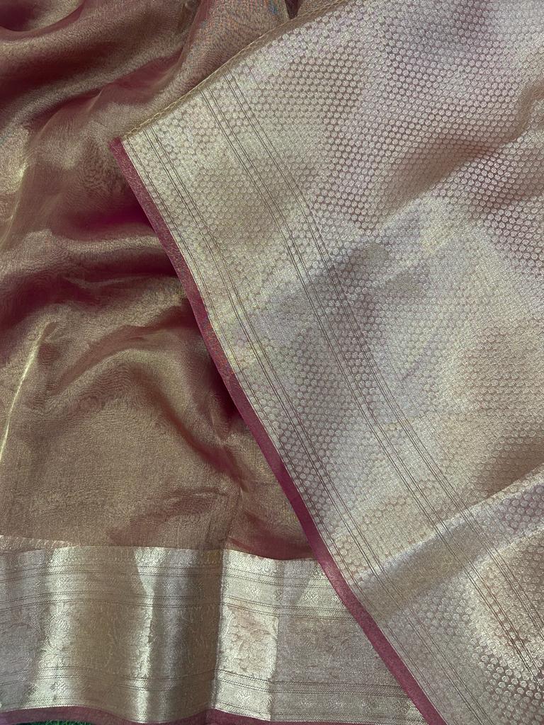 Rekhaji Pink 01 golden plain pure tissue saree - Image 3
