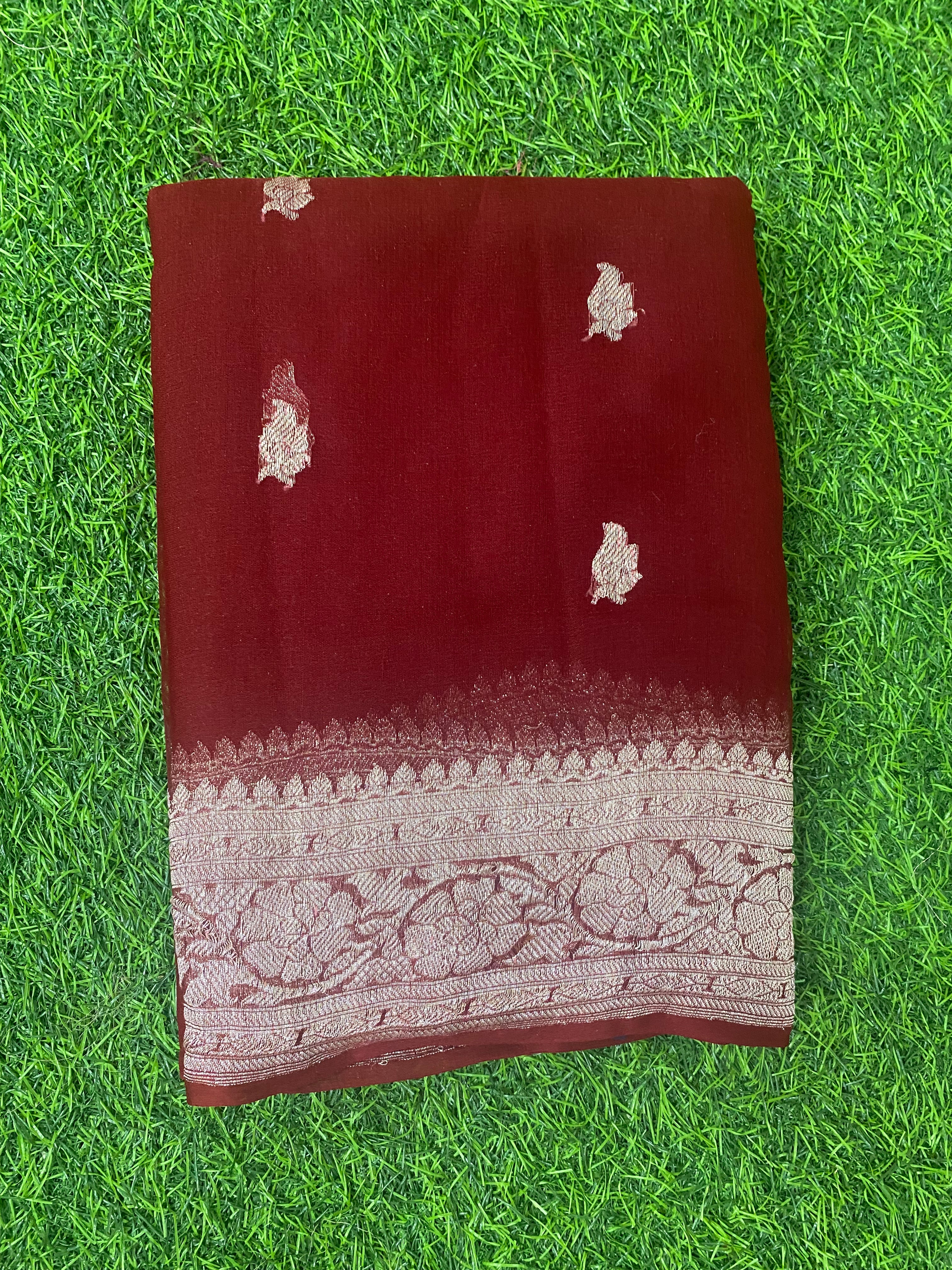 Burgandy benarasi pure chiffon saree - Image 3