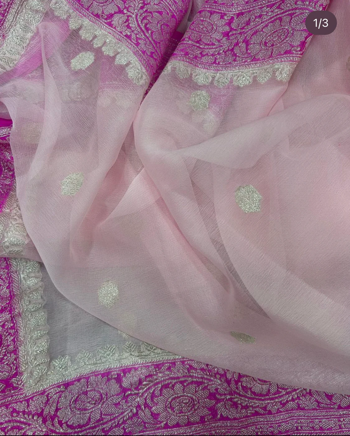 Baby pink benarasi pure chiffon - Image 4