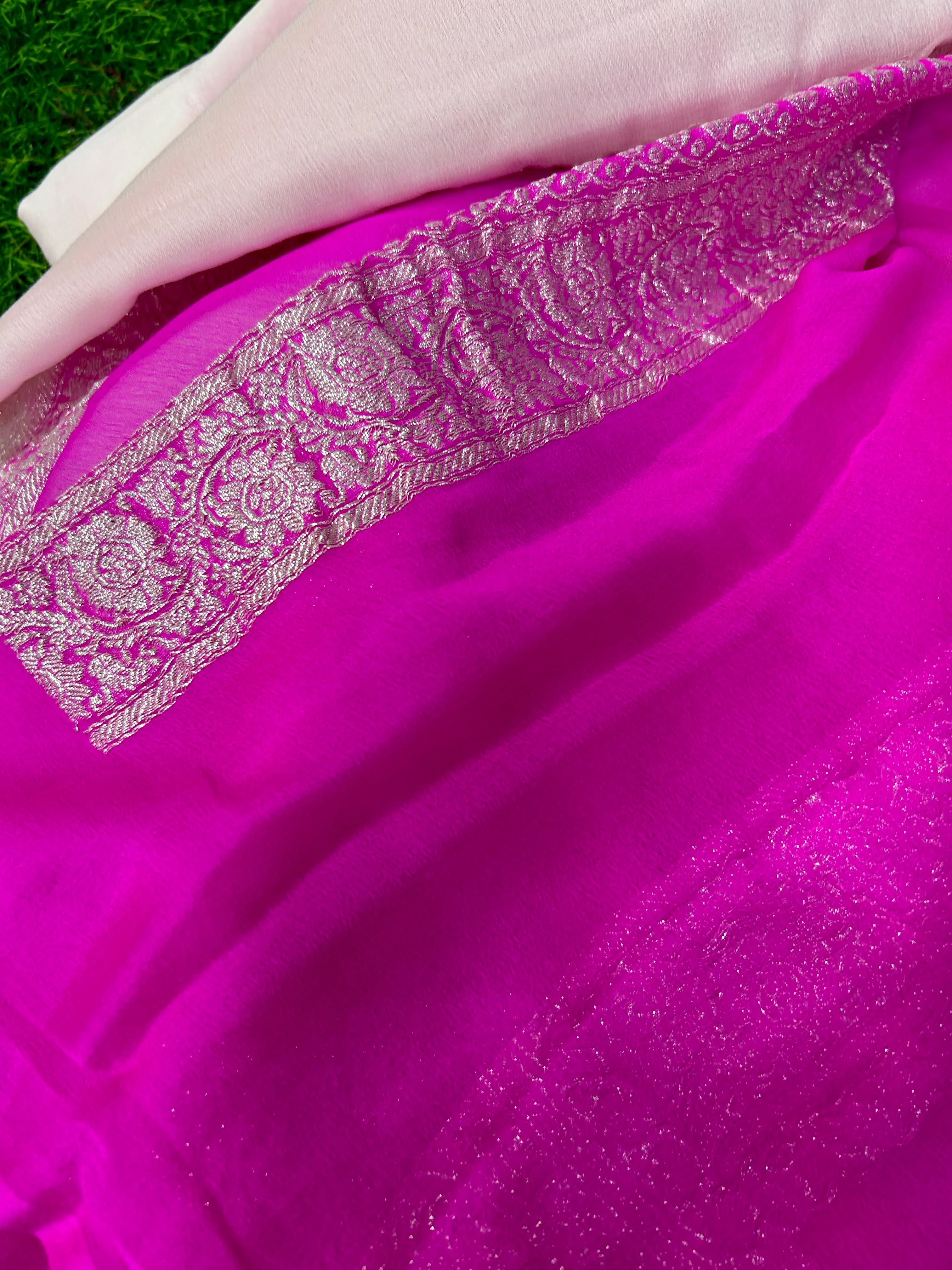 Baby pink benarasi pure chiffon - Image 5