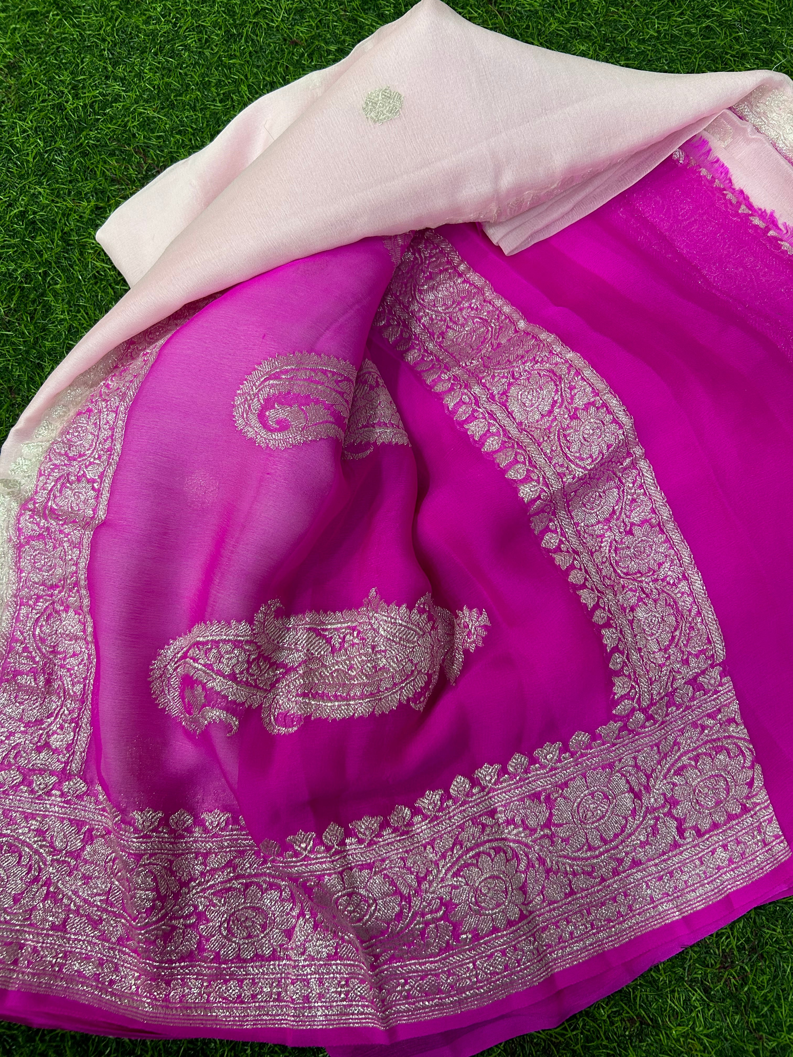 Baby pink benarasi pure chiffon - Image 6