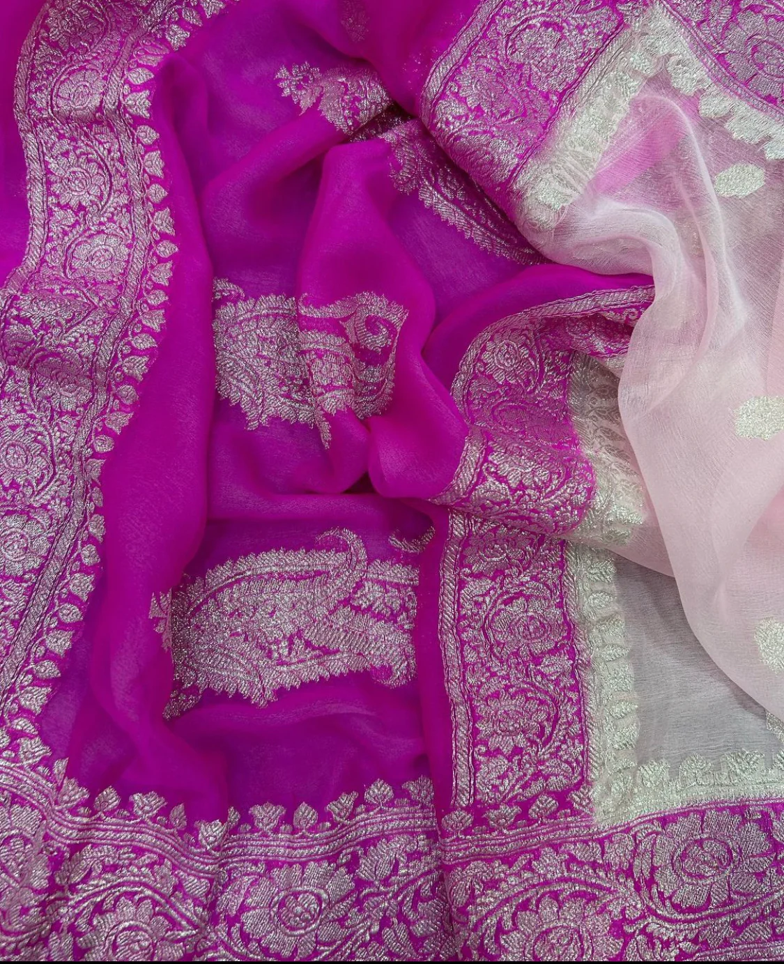 Baby pink benarasi pure chiffon - Image 8