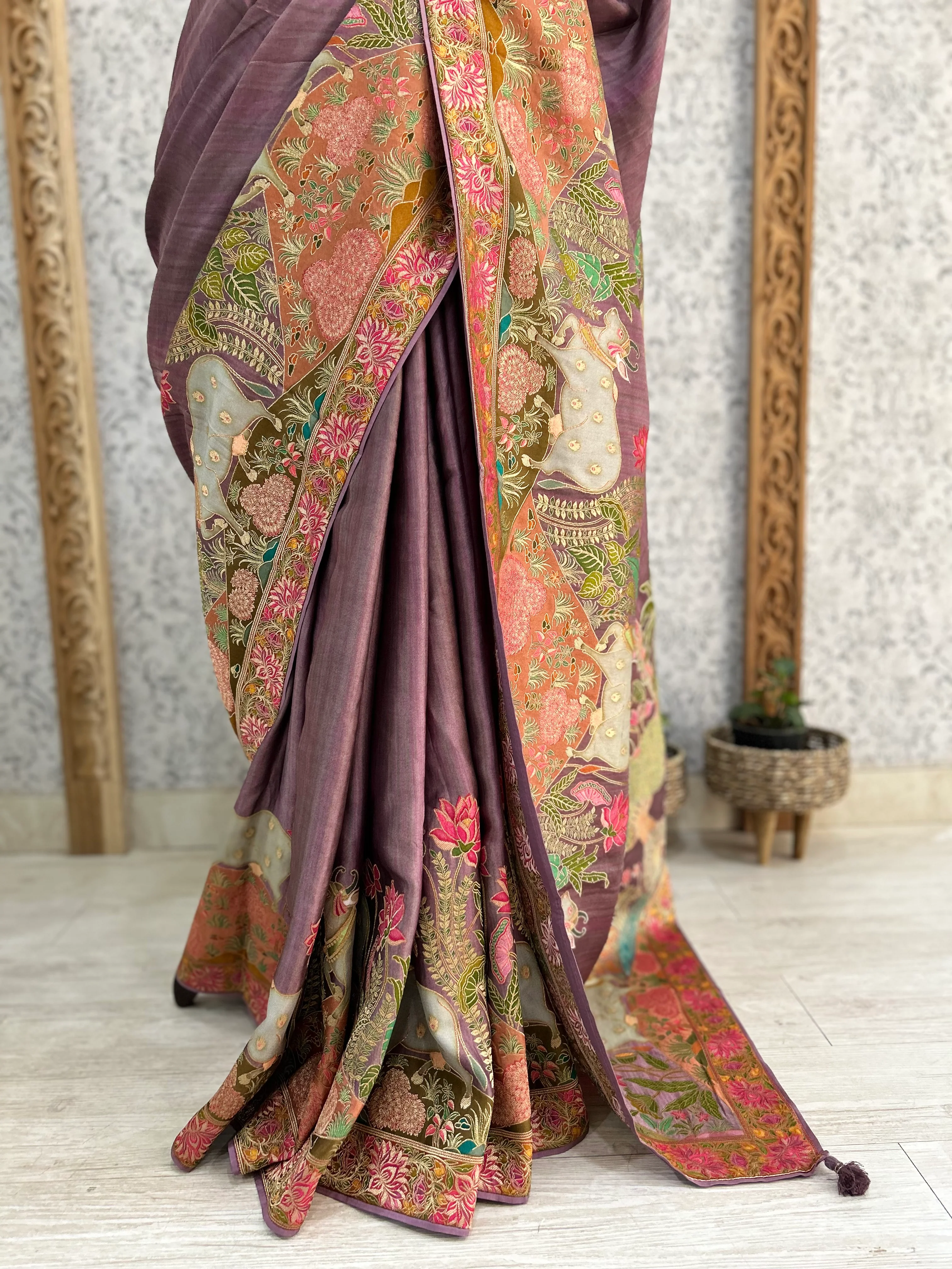 Light purple dola crepe silk saree 101 - Image 3