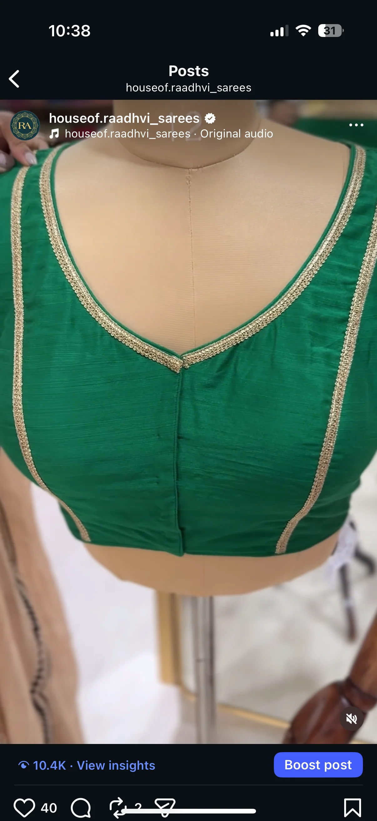 Green raw silk ready blouse 102 - Image 4