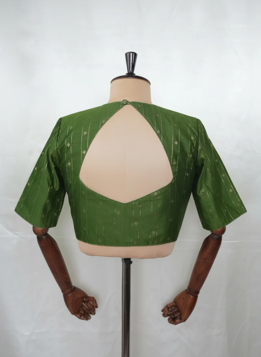 Mehandi green stripes knot handwork-09 blouse - Image 3