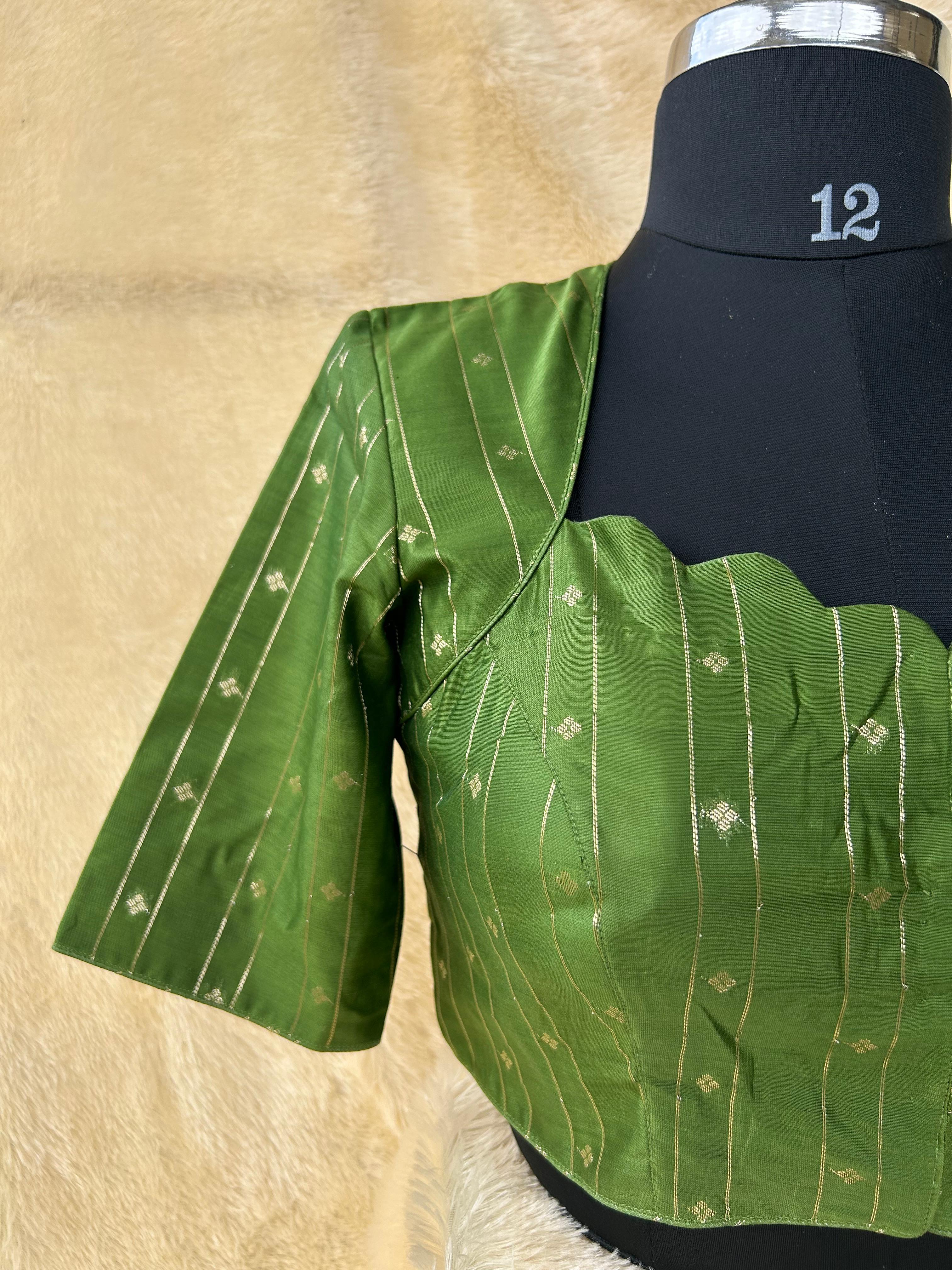 Mehandi green stripes knot handwork-09 blouse - Image 4