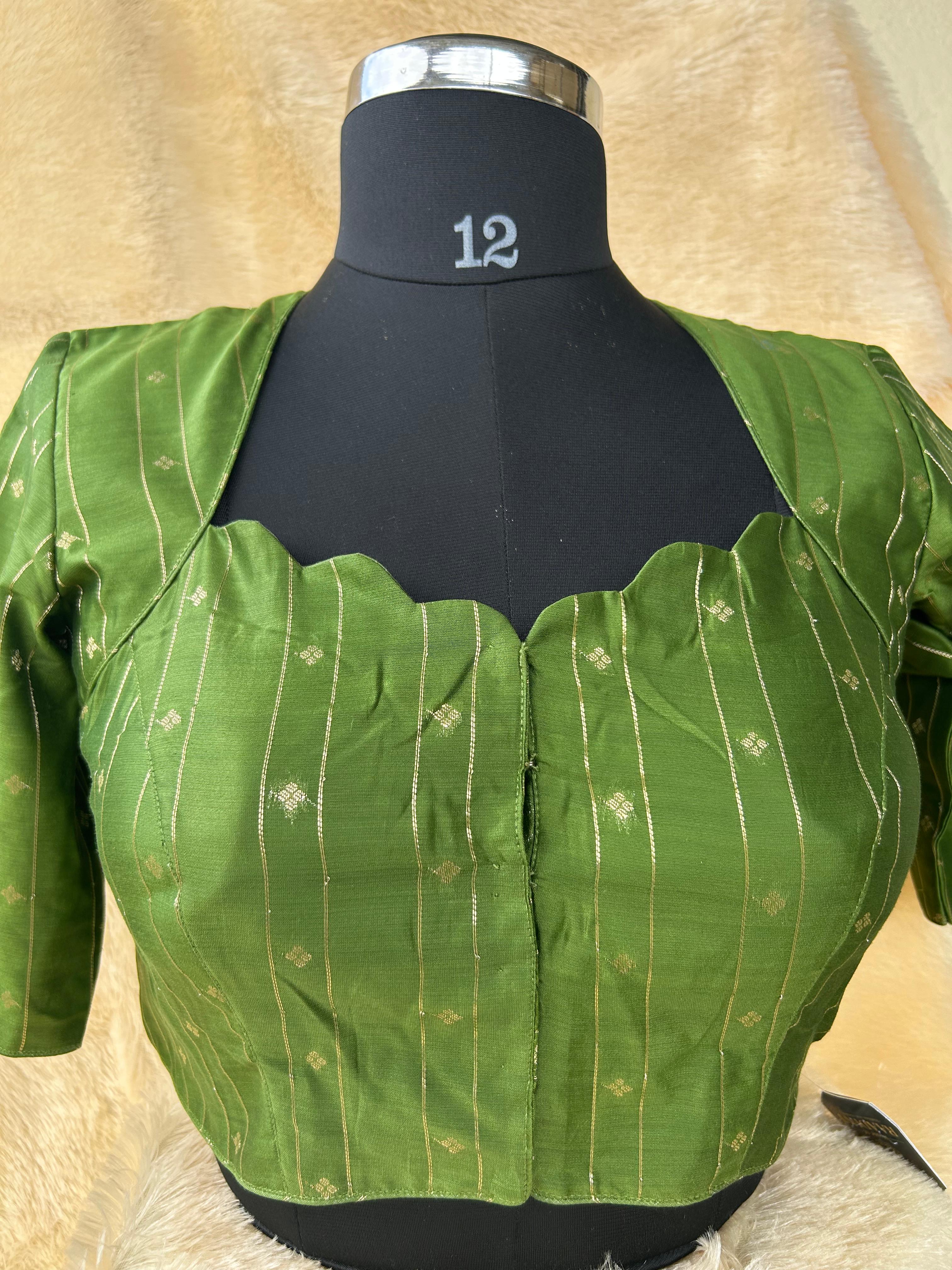 Mehandi green stripes knot handwork-09 blouse - Image 5