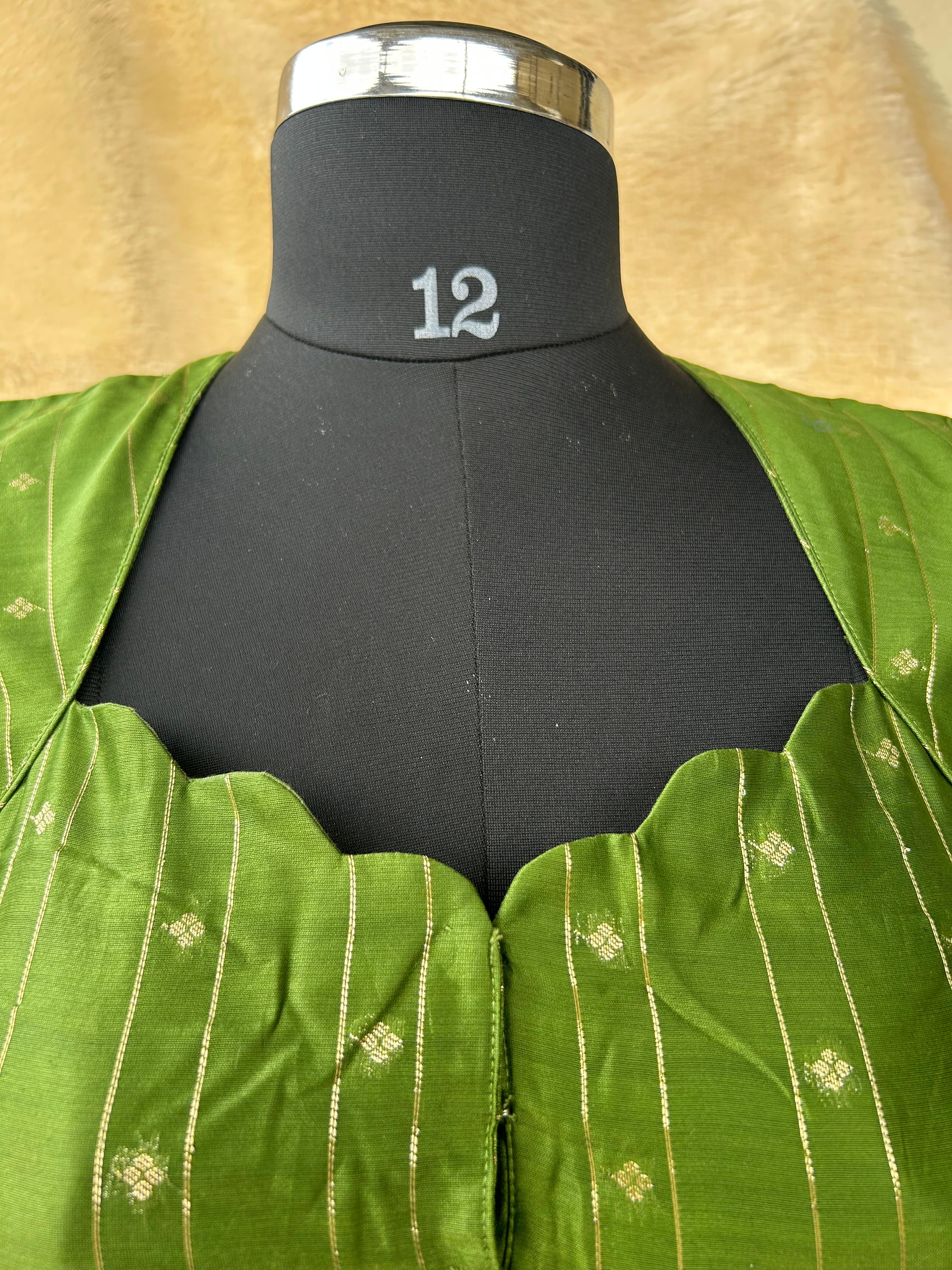 Mehandi green stripes knot handwork-09 blouse - Image 6