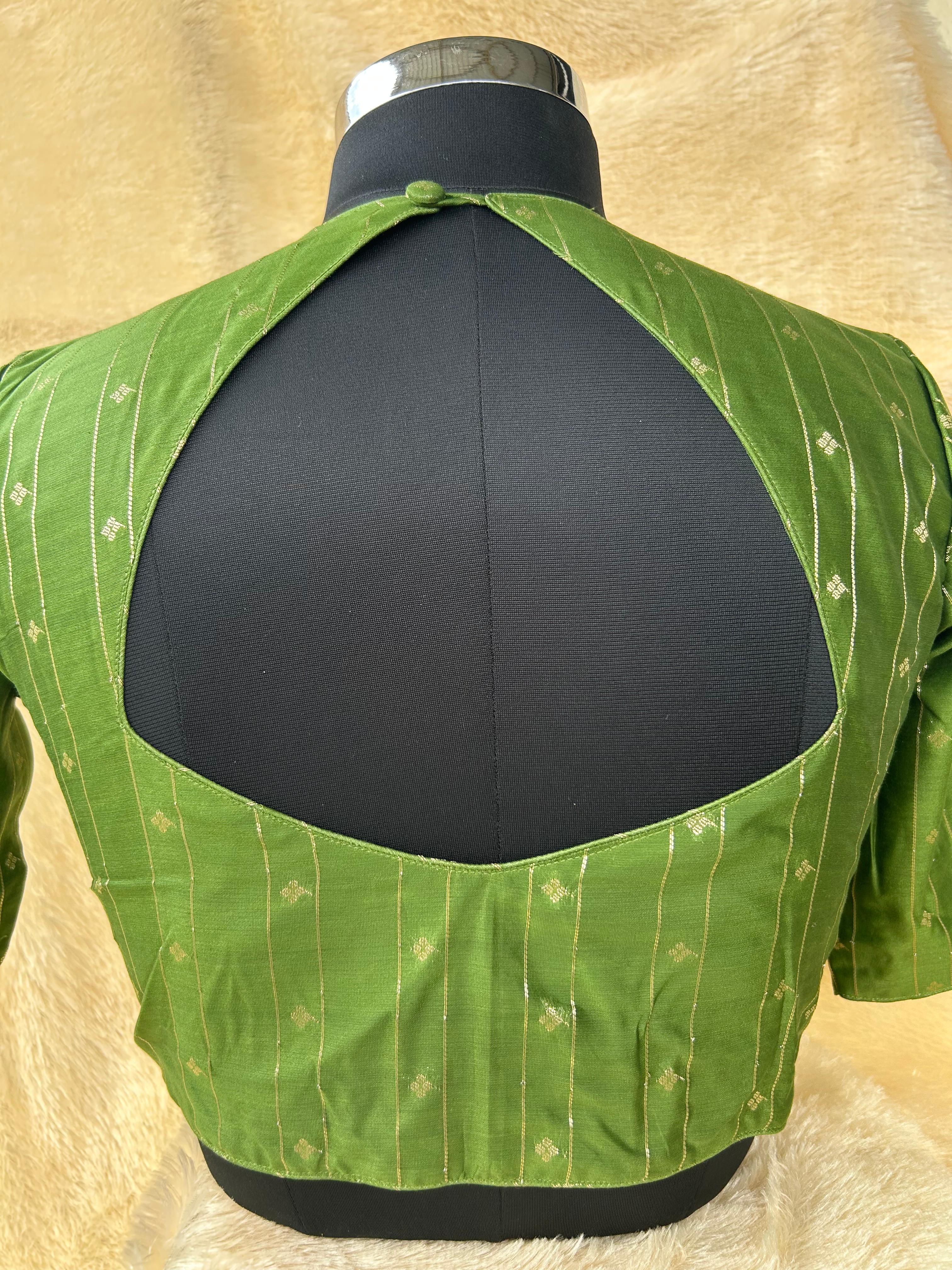 Mehandi green stripes knot handwork-09 blouse - Image 7