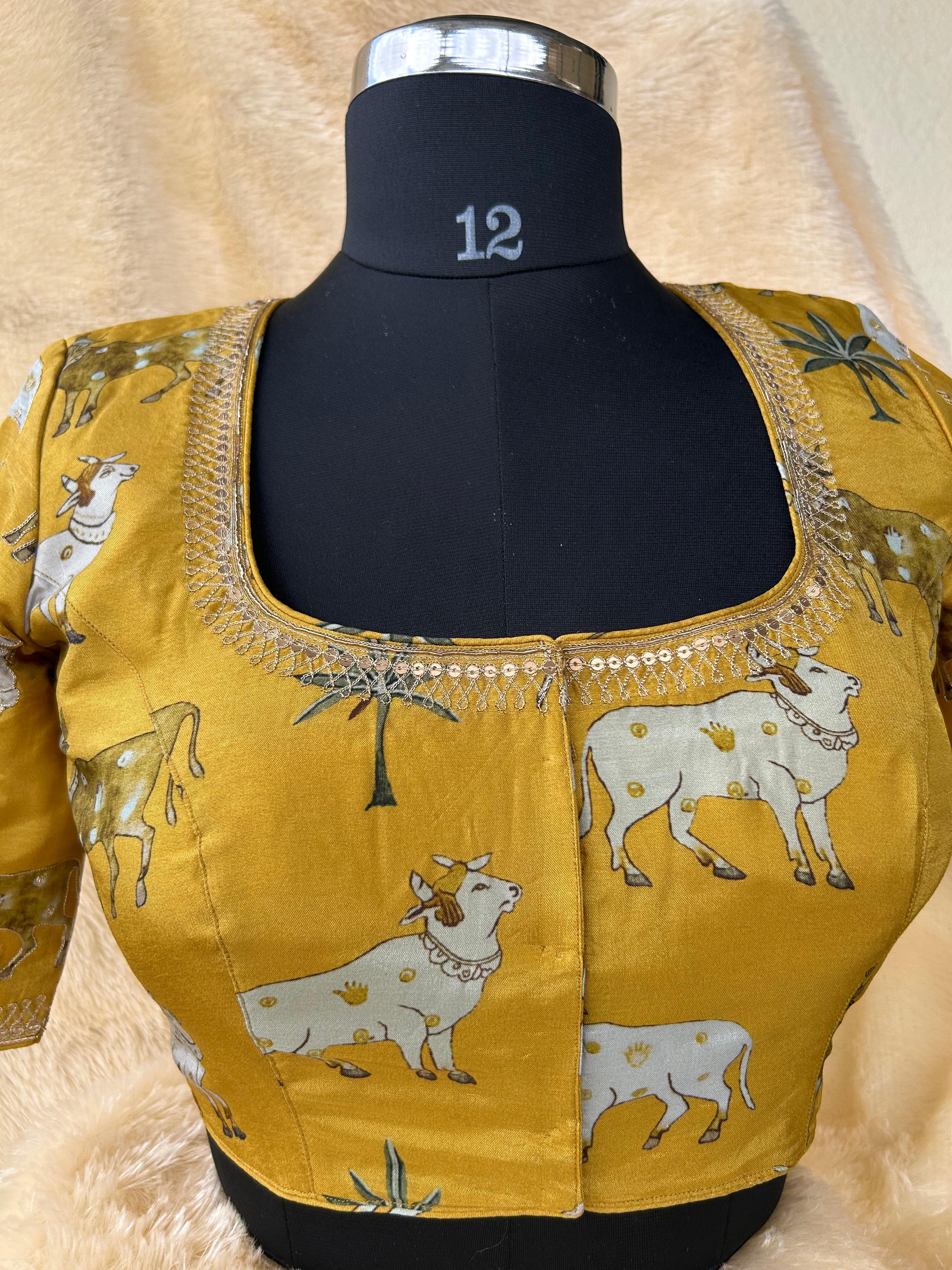 Mustard yellow pichwai silk blouse - Image 5