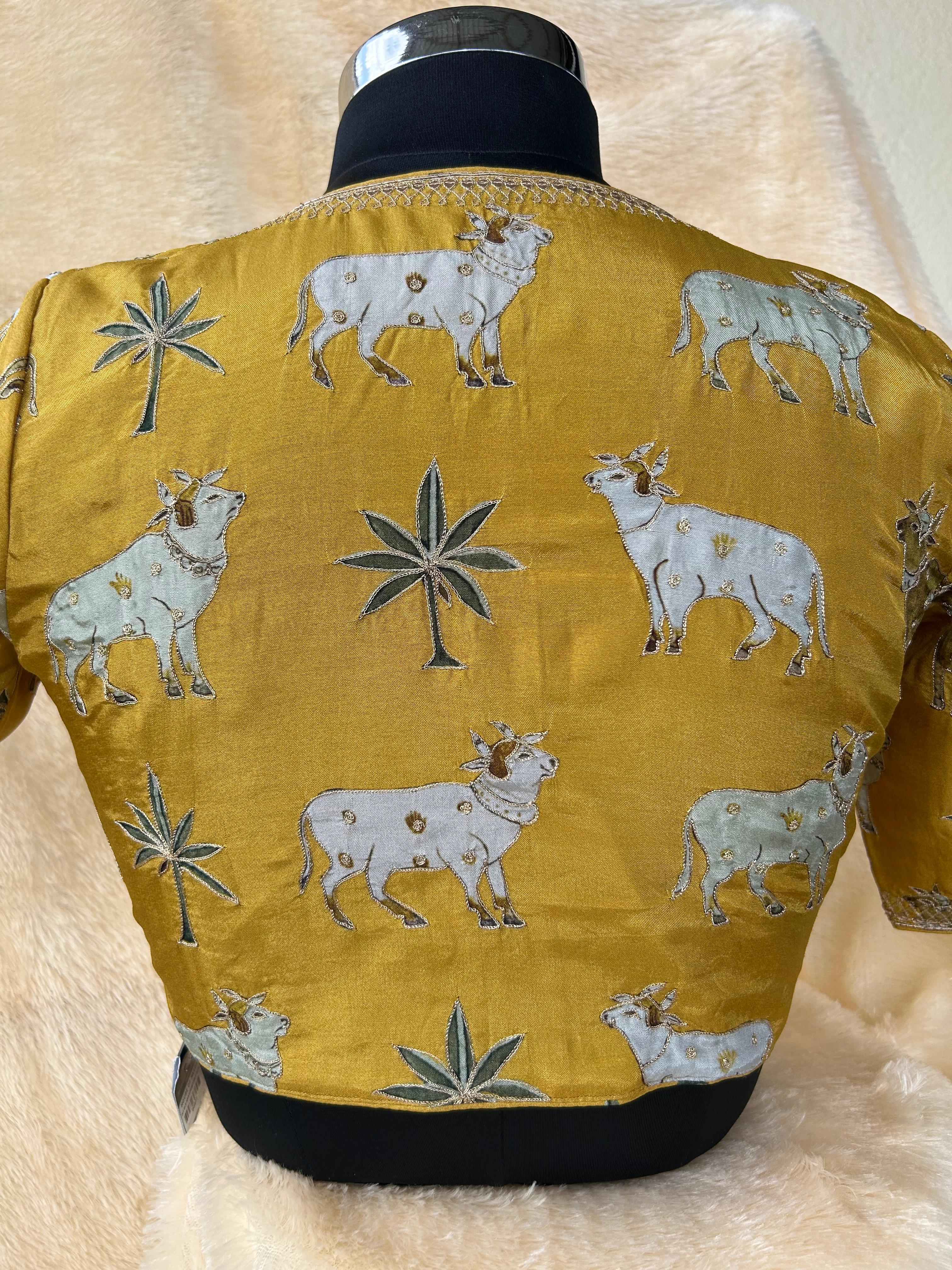 Mustard yellow pichwai silk blouse - Image 6