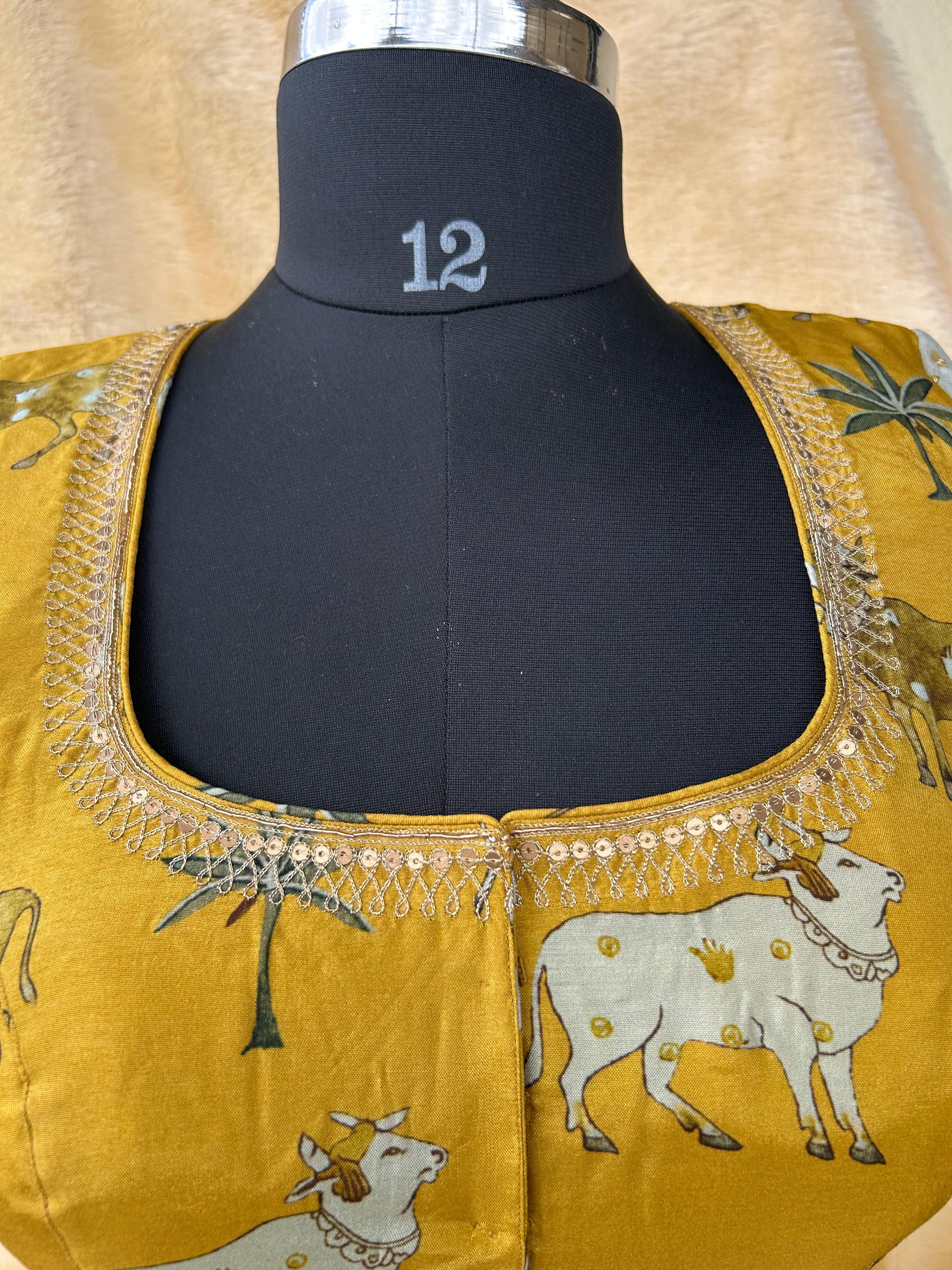 Mustard yellow pichwai silk blouse - Image 7
