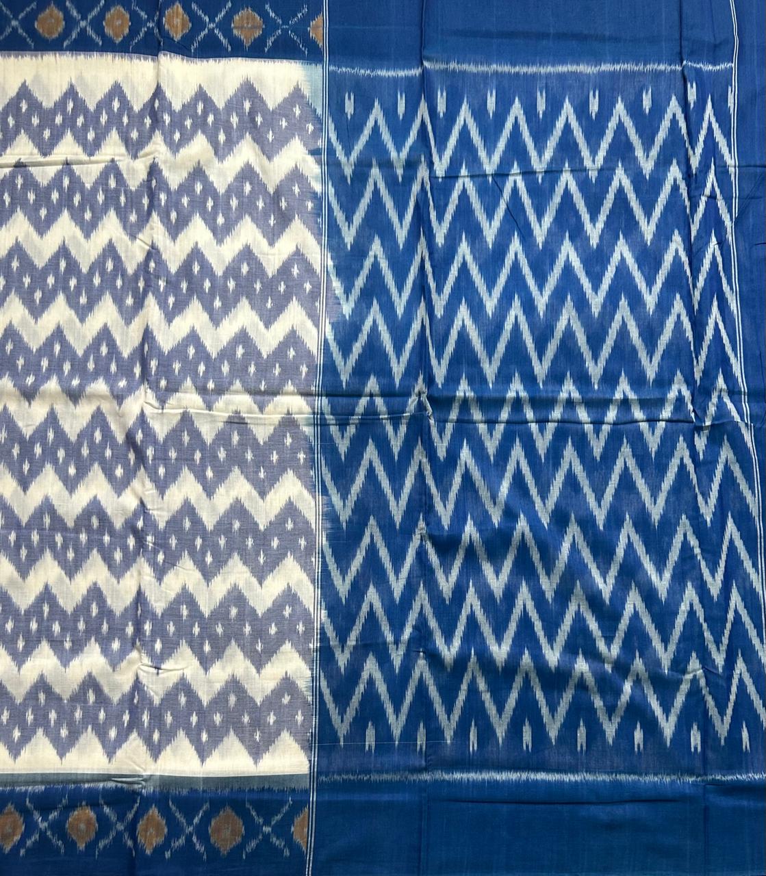 Cream n blue pure handloom ikkat cotton 103 saree - Image 2