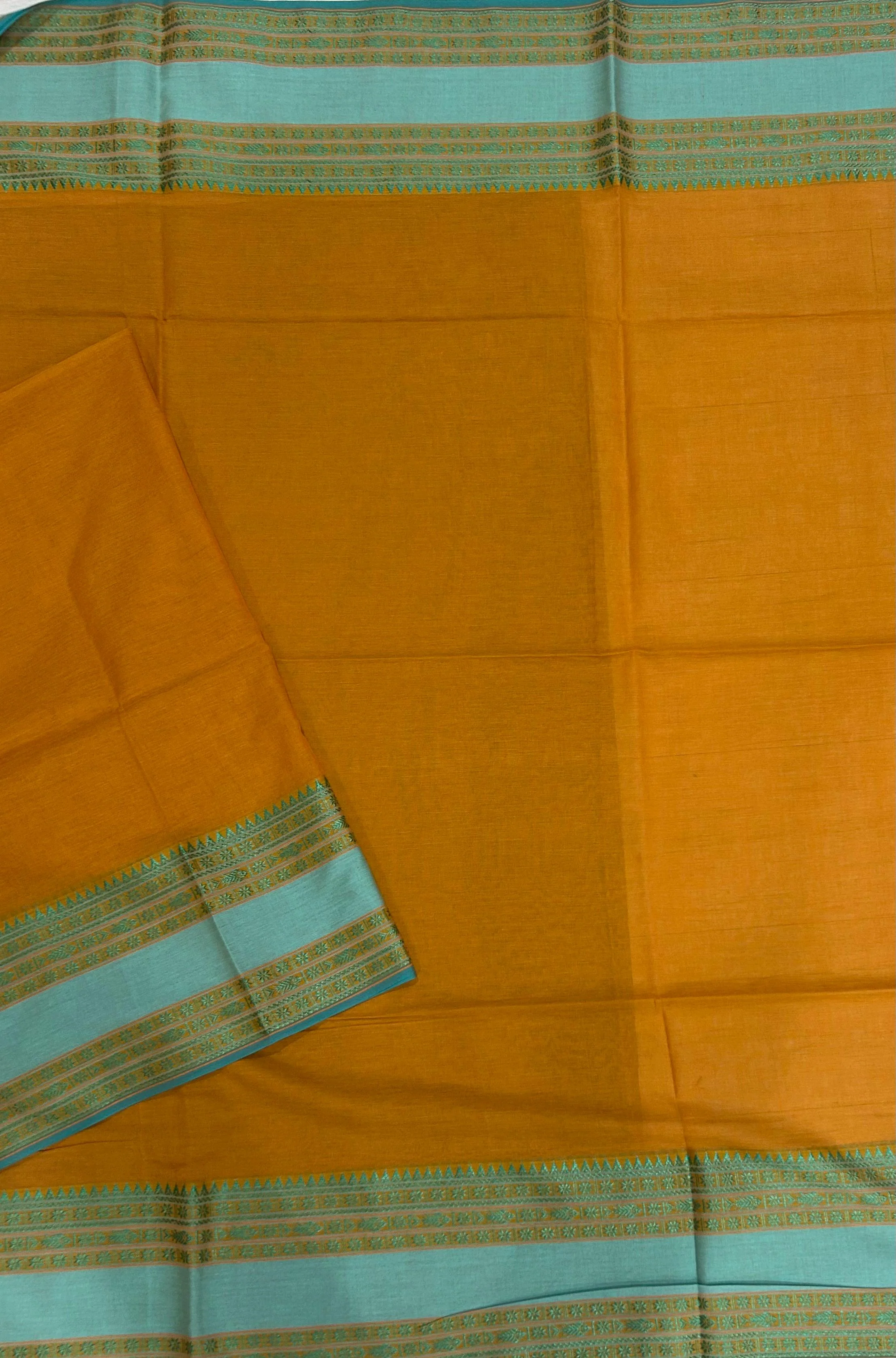 Mustard yellow n blue pure cotton saree 102 - Image 3